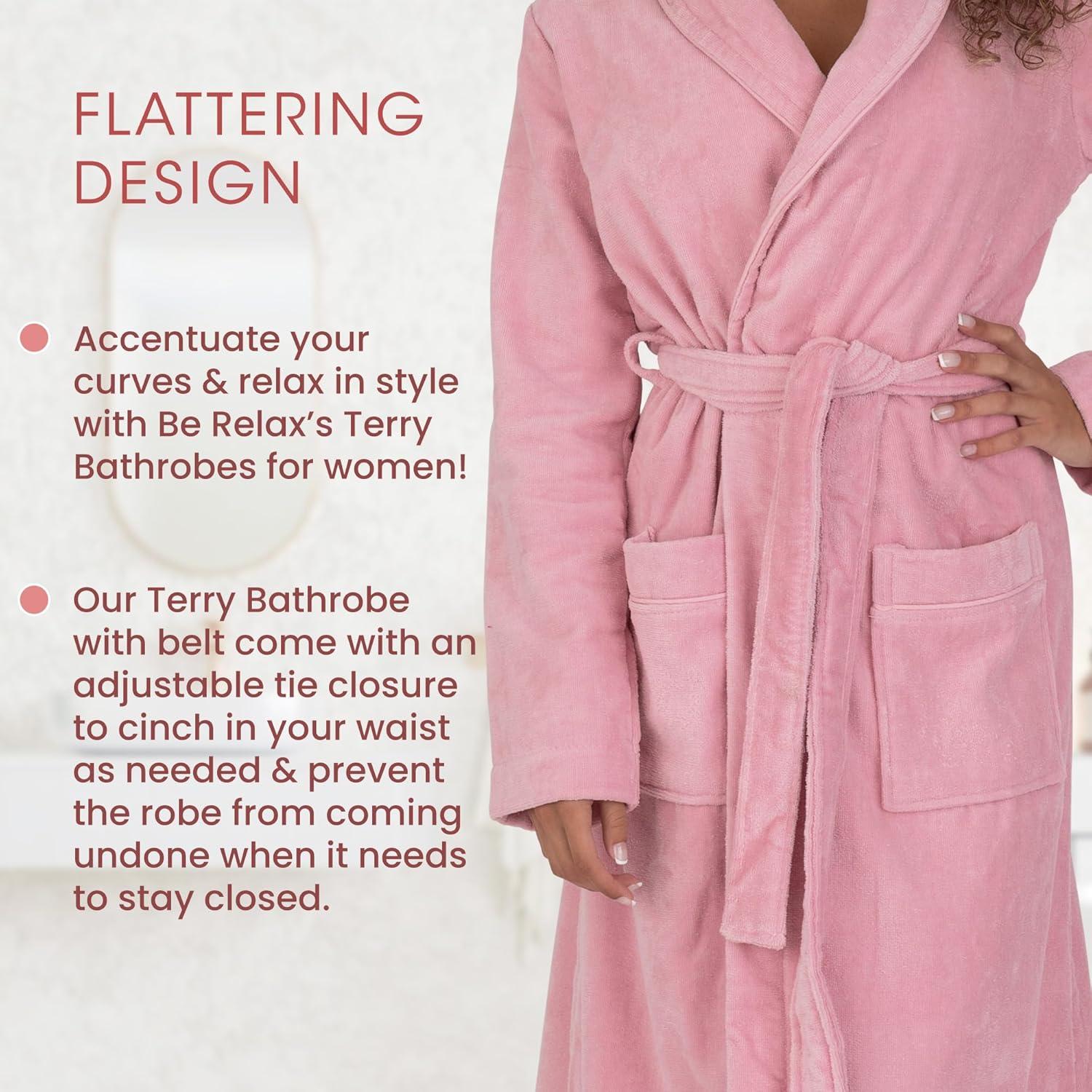 Arus Women's Turkish Terry Cotton Hooded Robe, Full Length Long Bathrobe with Hood , Rose , X Small