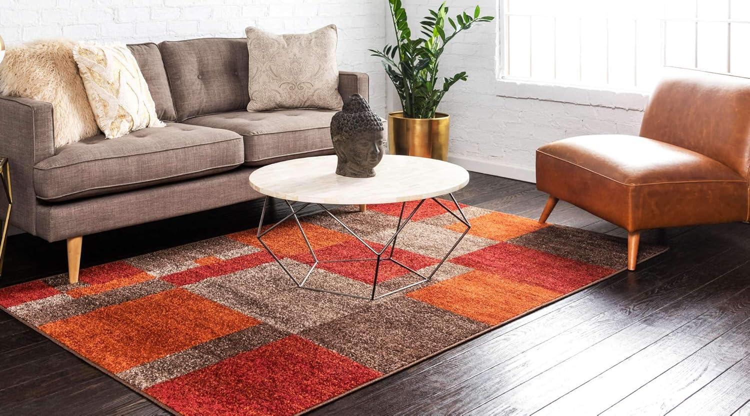 Autumn Collection Modern Contemporary Casual Abstract Area Rug, 5' 3" x 8', Multi/Dark Brown