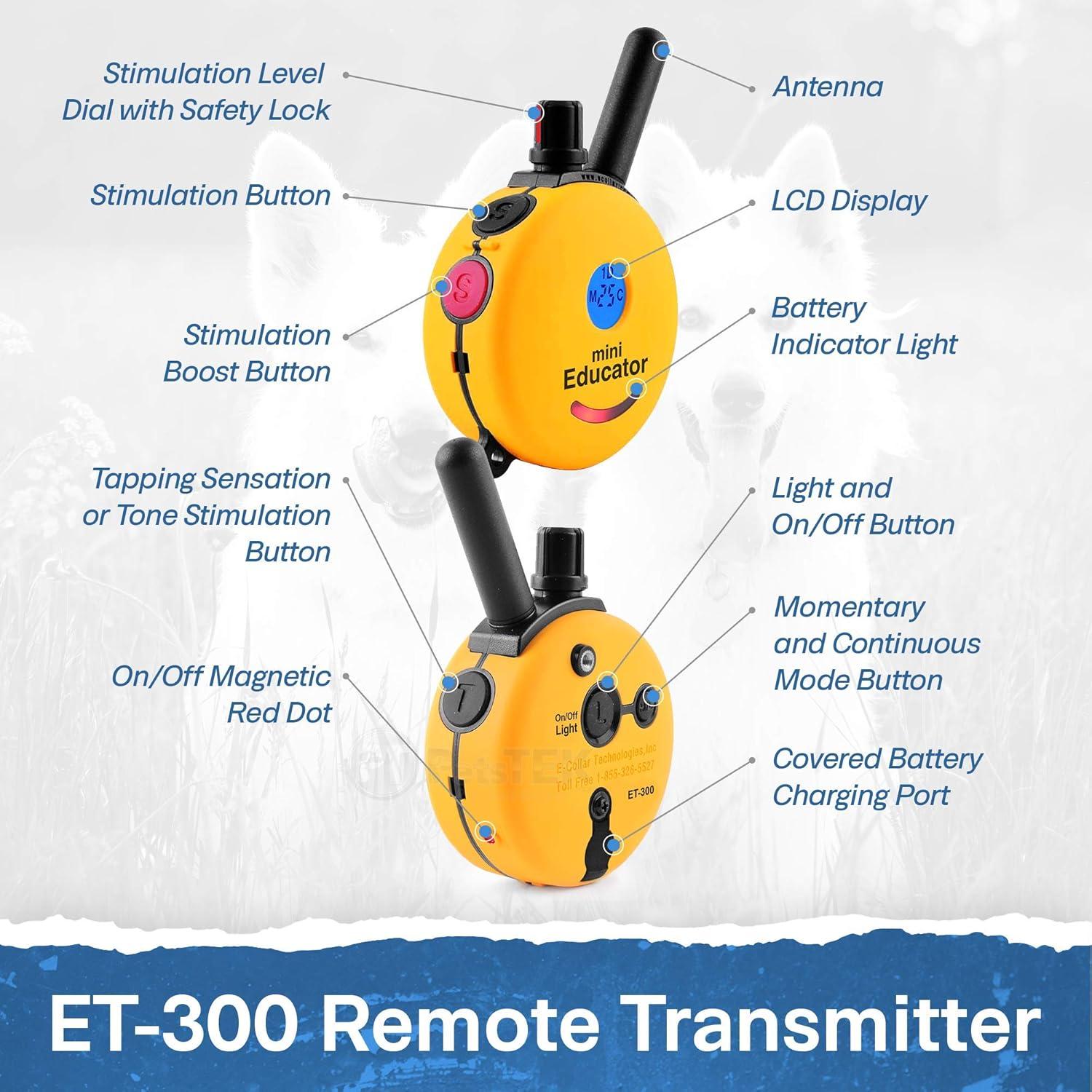 E-Collar ET-300 Mini Educator Dog Training Collar Bundle + PetsTEK Dog Clicker – 1/2 Mile Range, Waterproof, 100 Levels with Vibration & Tone