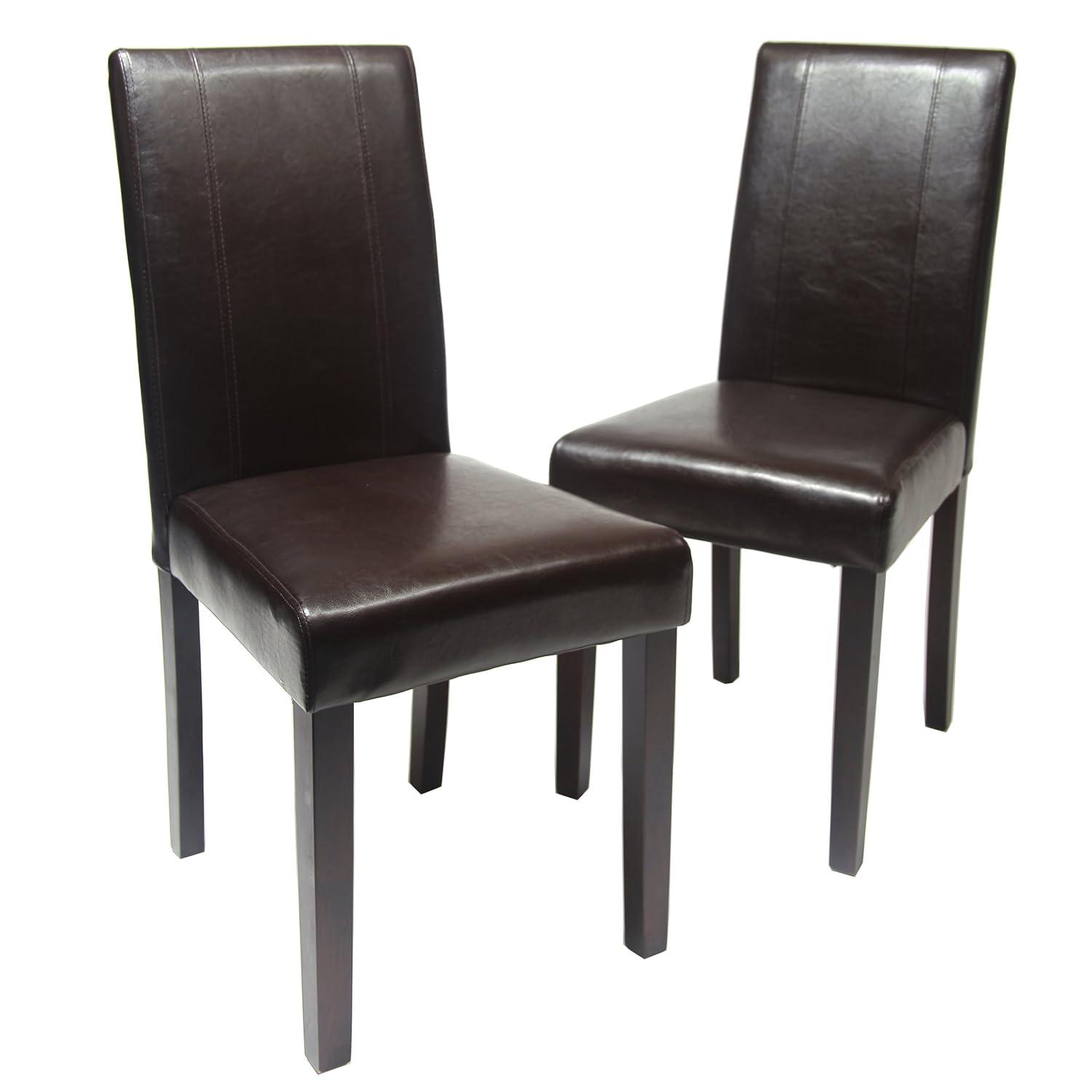 Roundhill Urban Style Solid Wood Faux Leather Parsons Chair, Brown, Set of 2