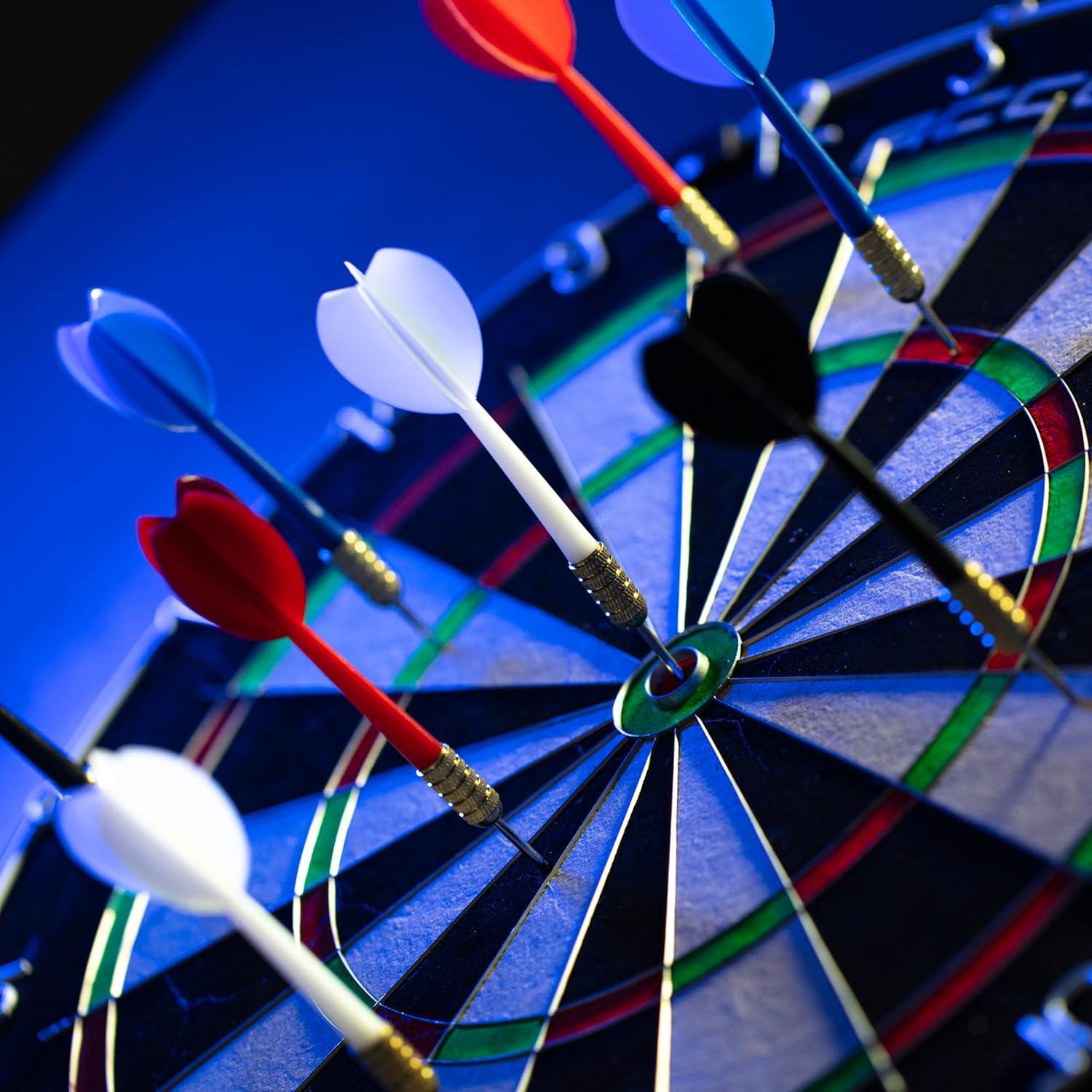 Accudart 12pk Steel Tip Dart Set - 4 Team Colors - White, Blue, Red, Black - Steel Barrels - Multi Use - One Piece Construction