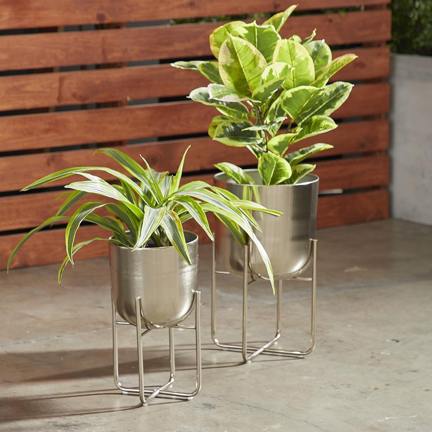 Set of 3 Contemporary Metal Planters in Stands - Olivia & May