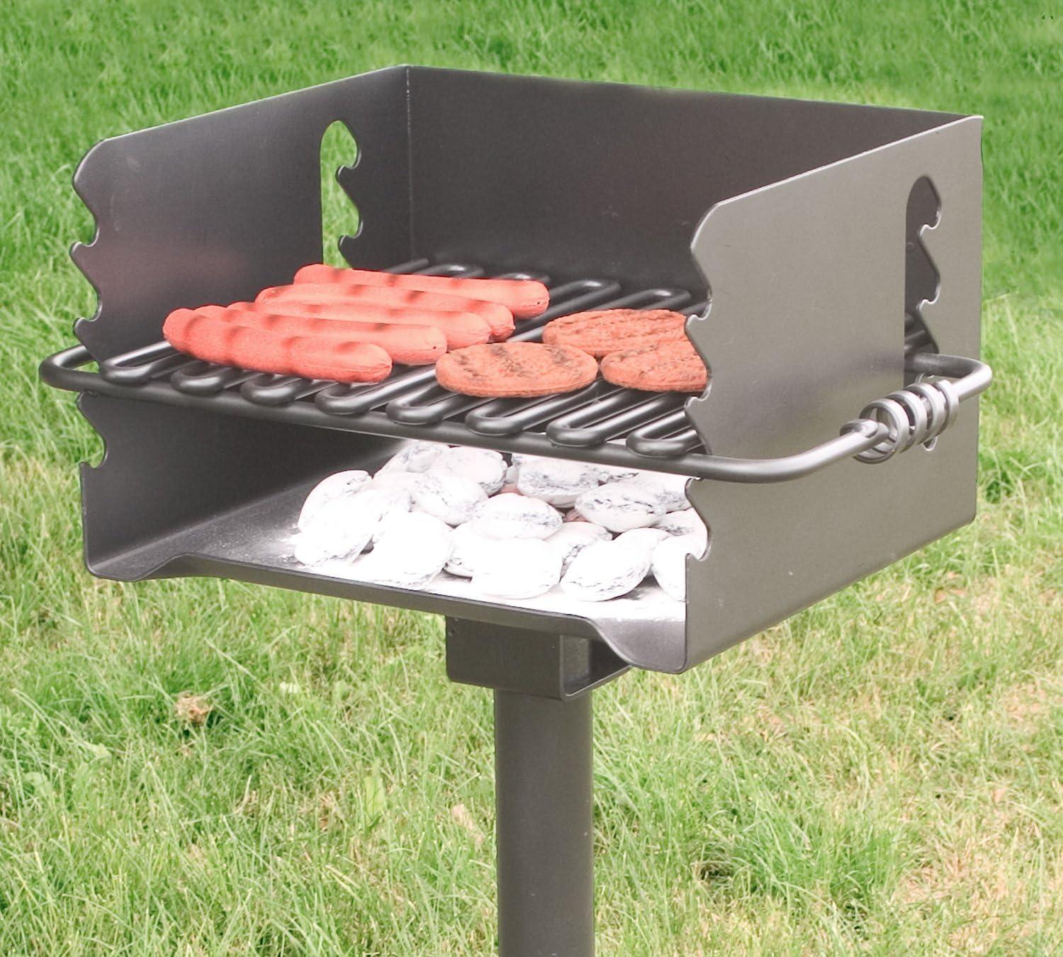 Pilot Rock CBP 135 Park-Style Steel Outdoor BBQ Charcoal Grill (Asadores de Carbon), Cooking Grate and Post for Camping or Backyard, Black