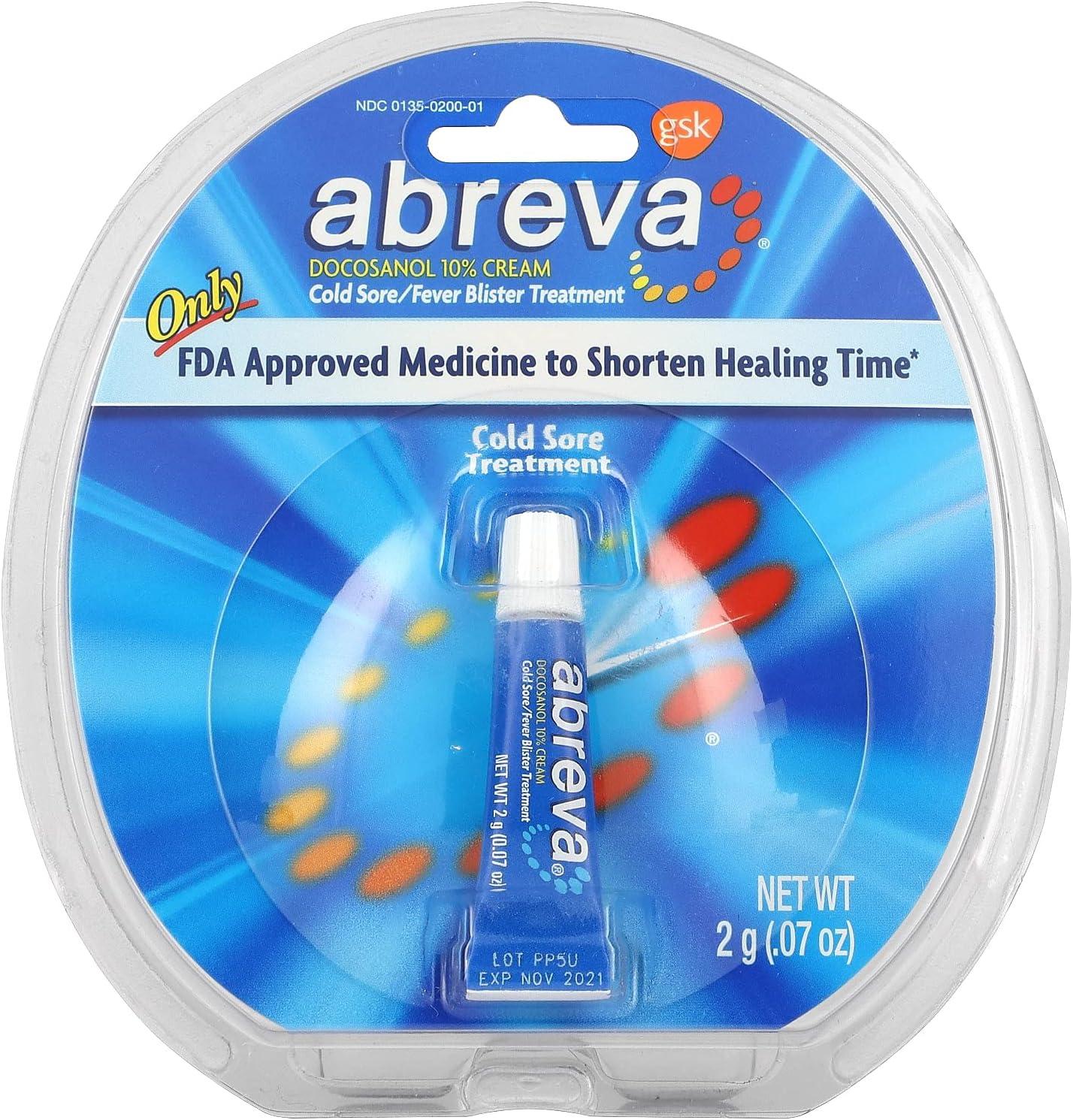Abreva Docosanol 10% Cream Cold Sore/Fever Blister Treatment Tube - 0.07oz