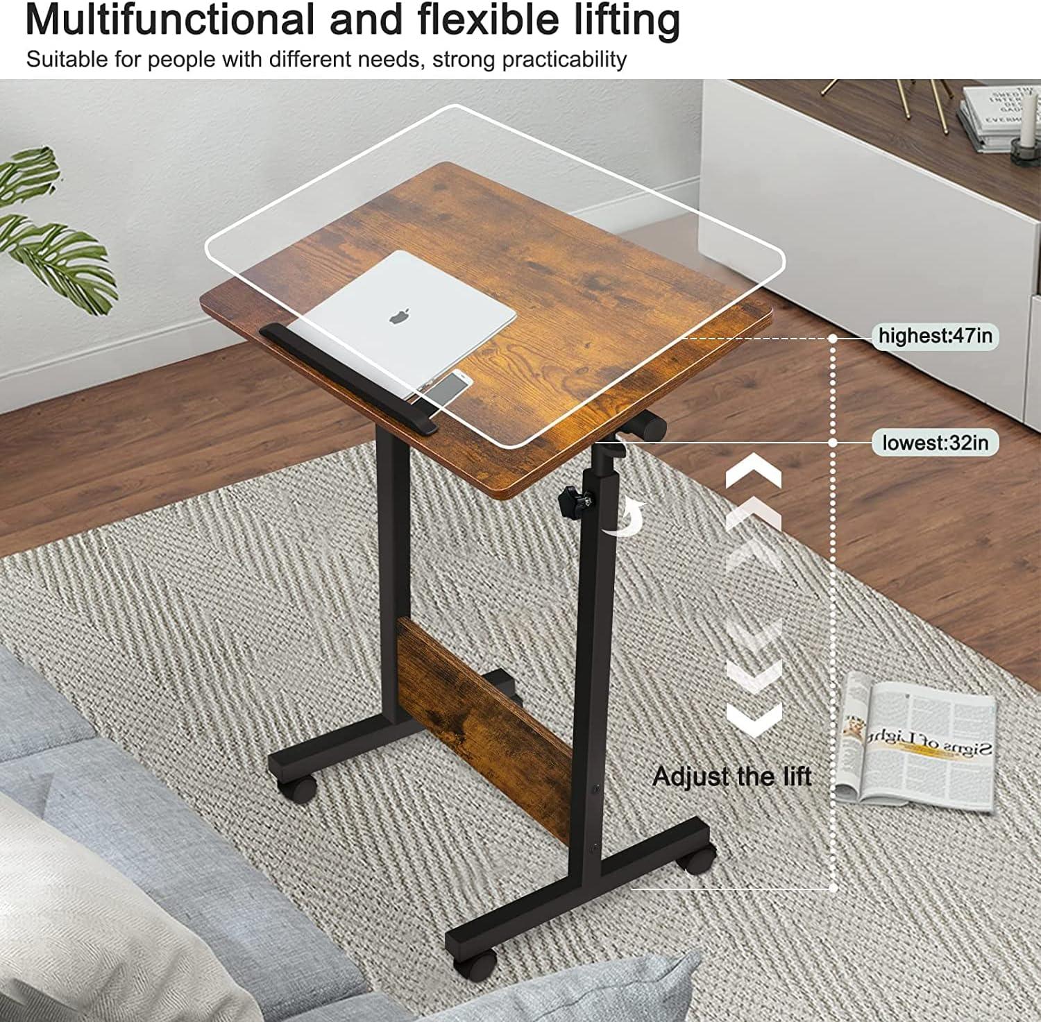 Height Adjustable Mobile Standing Desk 16×24 in,360° Flip Desk Stand Desk Home Office Table Standing Desk for Small Space Offices,Easy to Assemble(Rustic Brown Desktop)