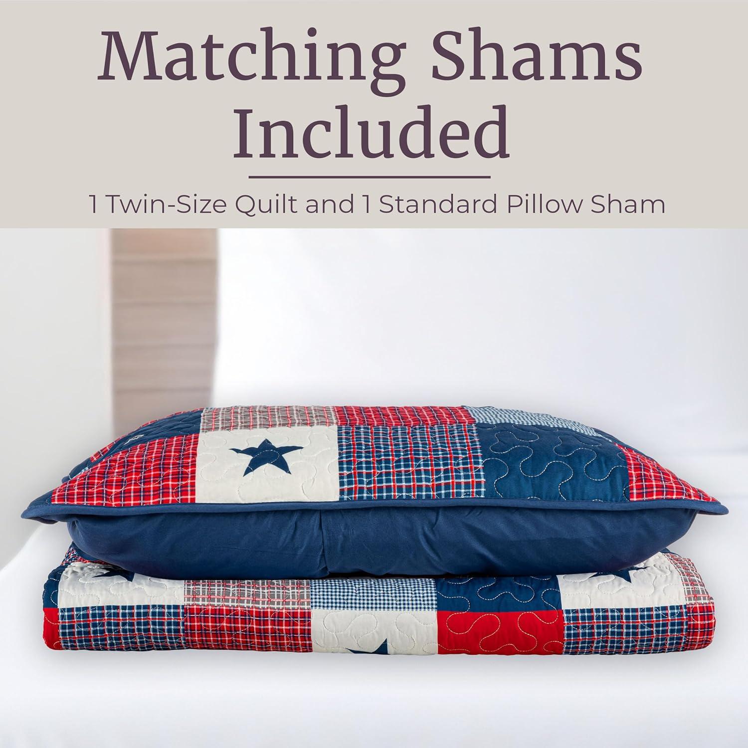 Lavish Home Caroline Quilt Set - Microfiber Americana Stars and Plaid Patchwork Bedding with 2 Pillow Shams