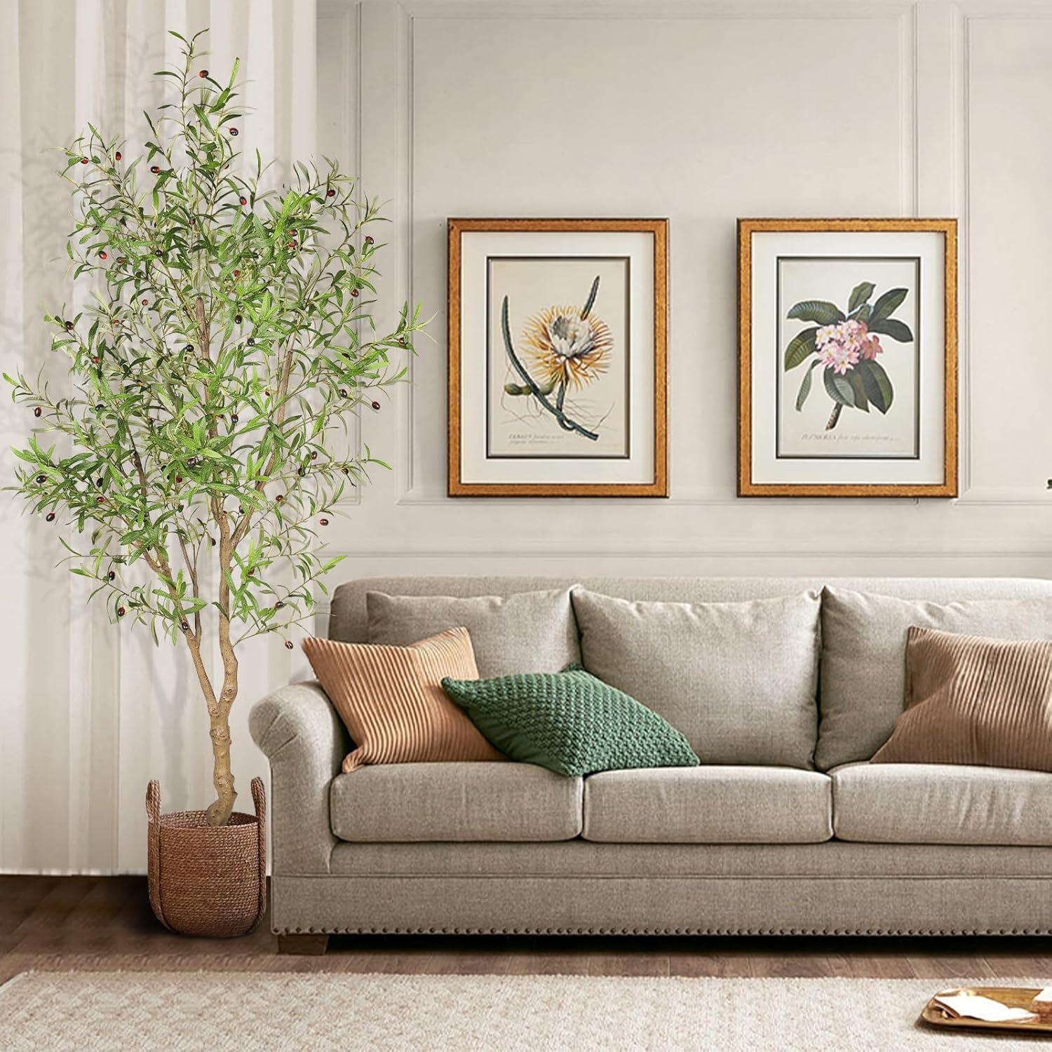 Aritizone Artificial Olive Tree 7FT Tall Fake Olive Tree with Adjustale Branches Artificial Tree for Modern Home Office Living Room Floor Decor Indoor (7FT)