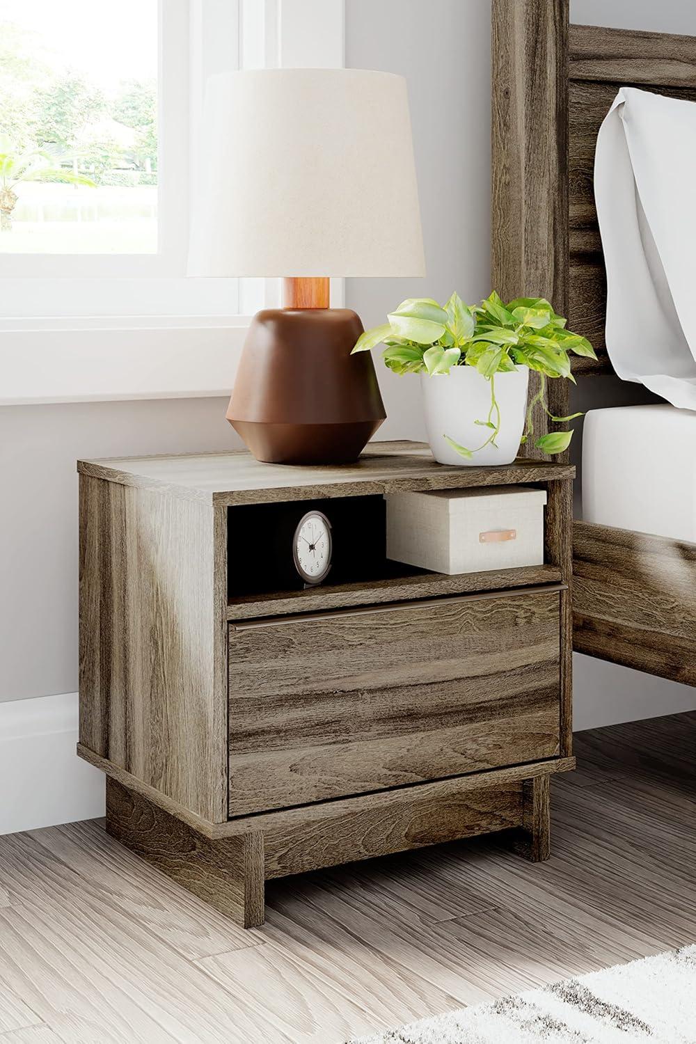 Weathered Brown 1-Drawer Nightstand with Open Shelf