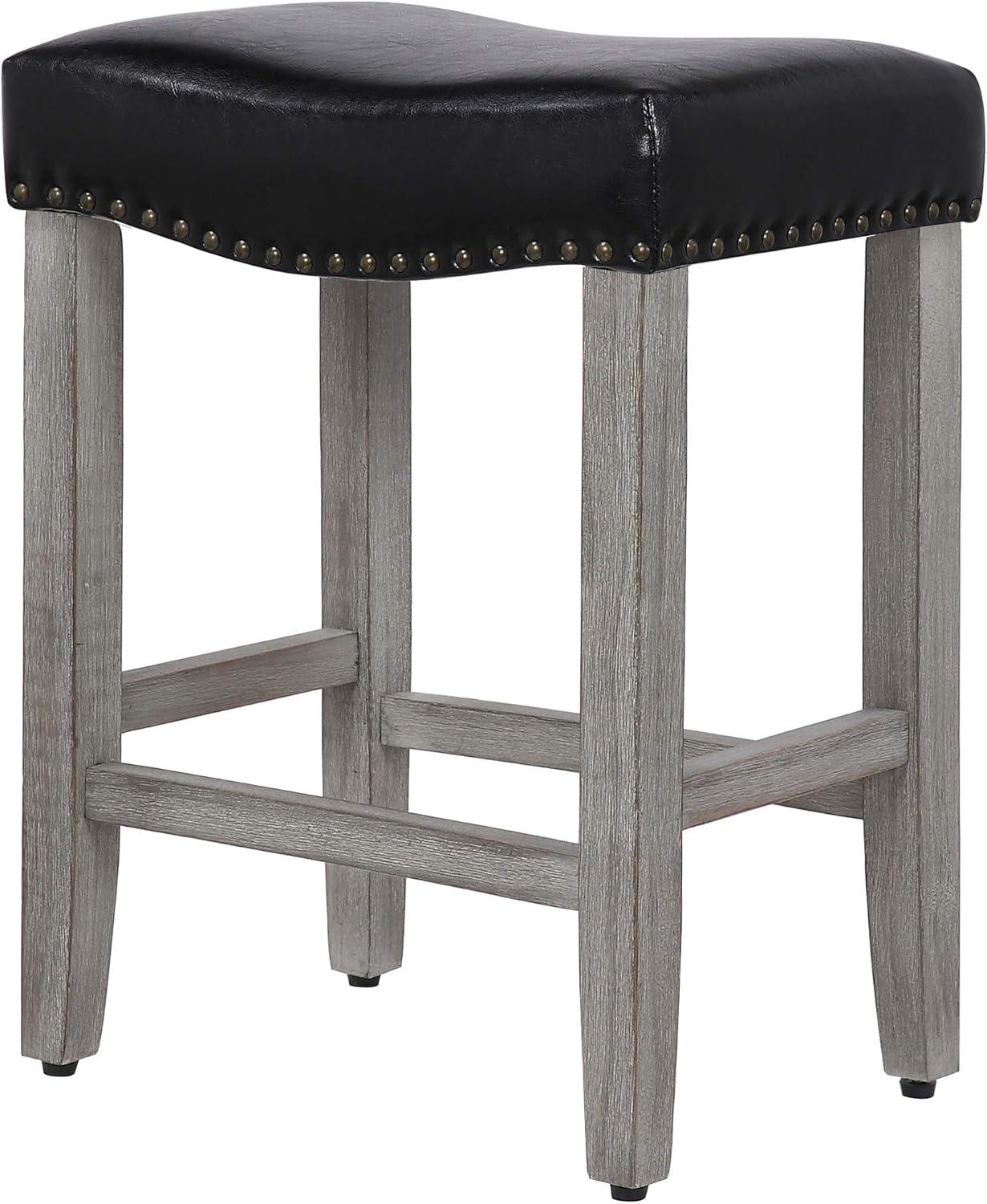 Polytrends Jameson Upholstered Polyester Gray 24 Inch Counter Stool (Set Of 2) Antique Gray/Beige Metal Foam Upholstered Foam Cabin & Lodge