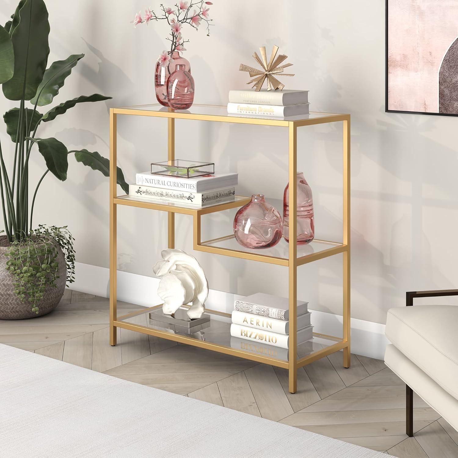 36 in. Gold Metal & Glass Four Tier Etagere Bookcase