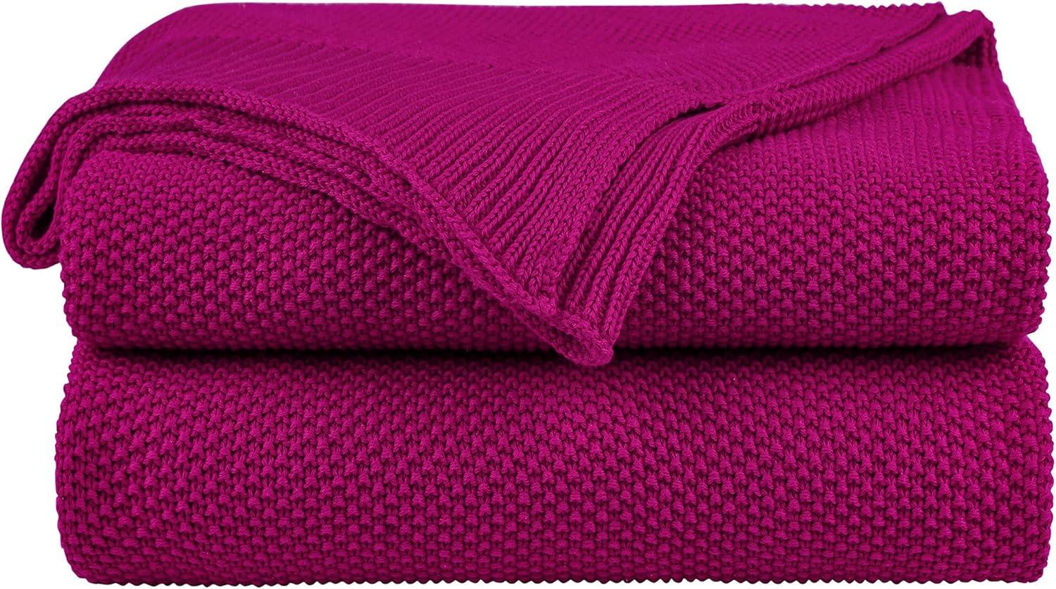 PiccoCasa Sofa Couch Solid Lightweight Cotton Knit Soft Throw Blanket