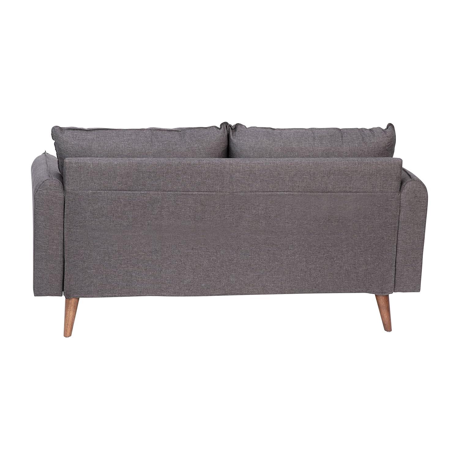 Flash Furniture Evie Mid-Century Modern Loveseat Sofa with Faux Linen Fabric Upholstery & Solid Wood Legs in Stone Gray