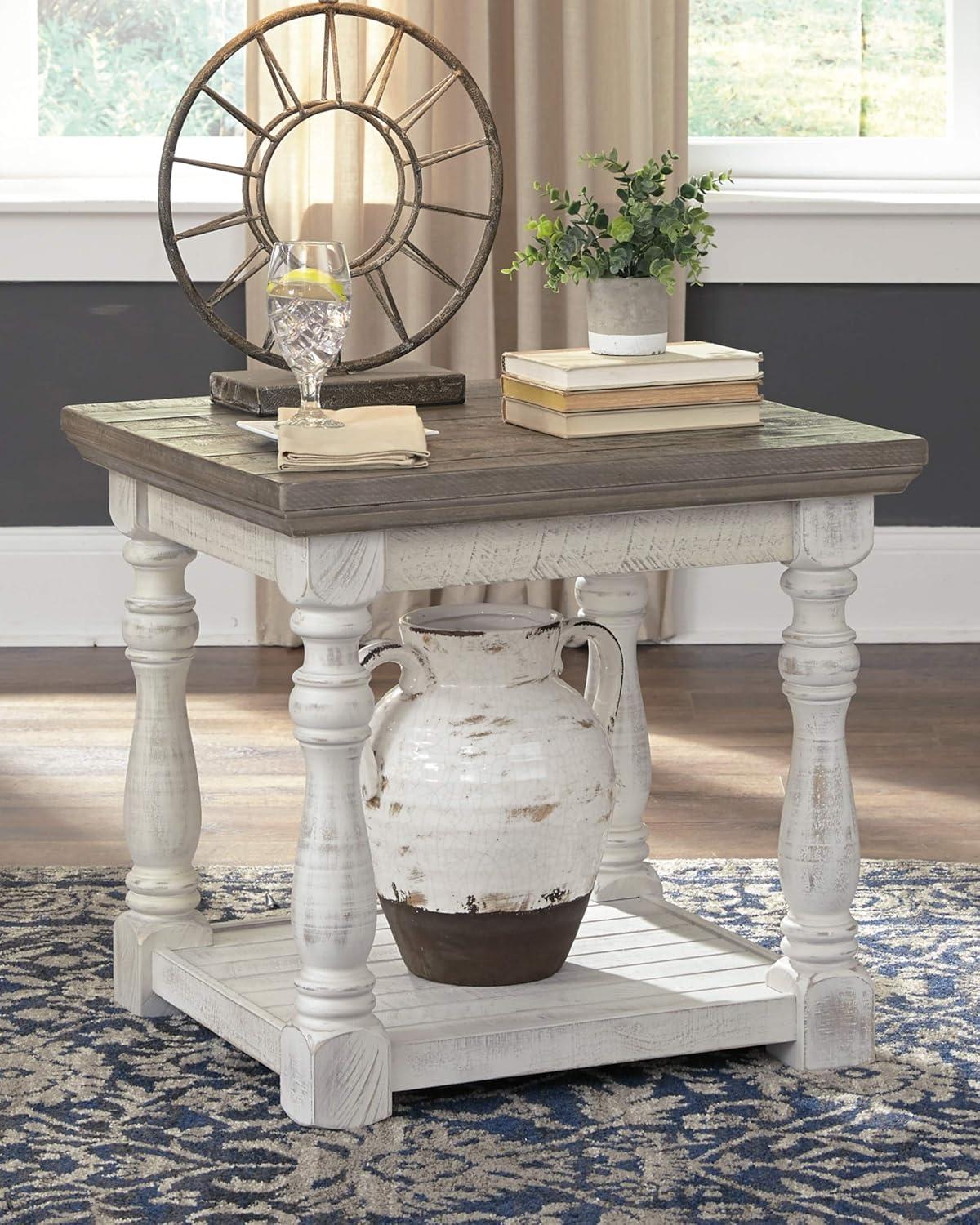 Modern Gray & White Rustic Wood Square End Table