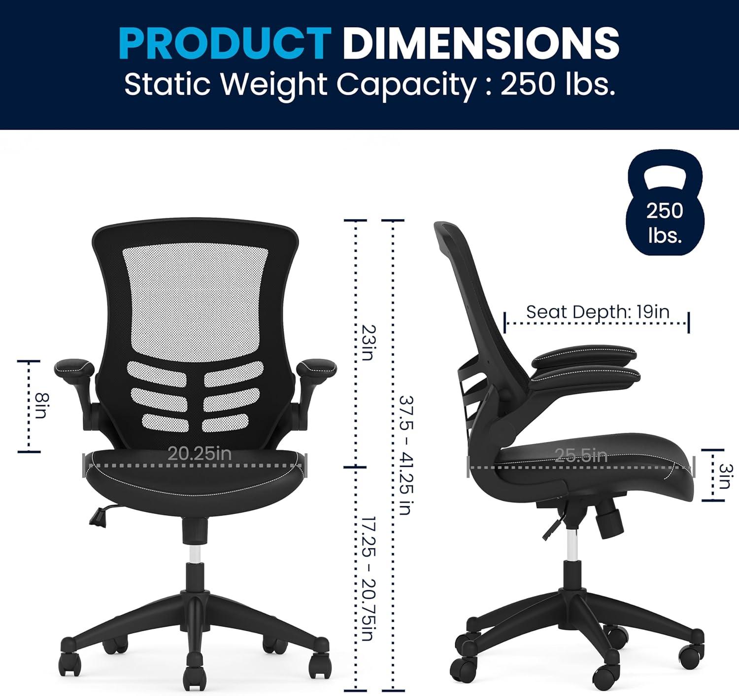 YZboomLife Mid-Back Black Mesh Swivel Ergonomic Task Office Chair with Flip-Up Arms