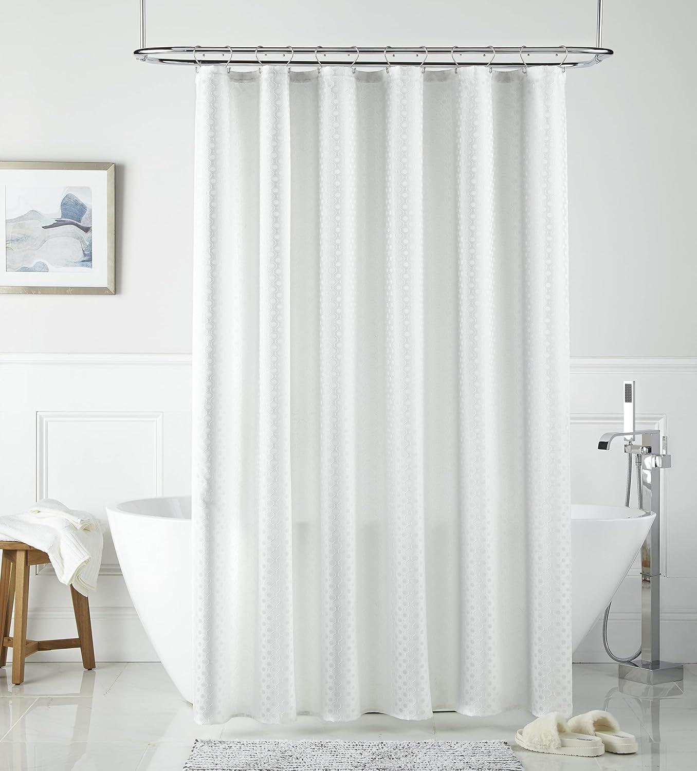 Off-White Geometric Textured Shower Curtain, 70 x 72