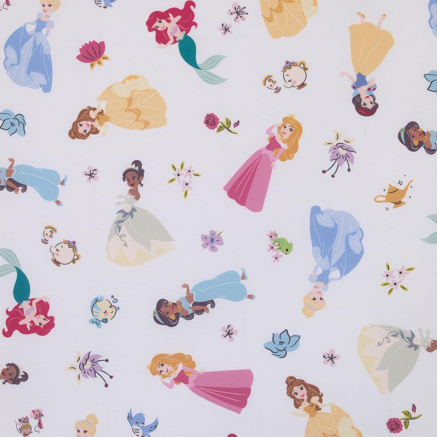 NoJo Disney Princess Pink, Blue, Yellow, and White Super Soft Nursery Fitted Crib Sheet