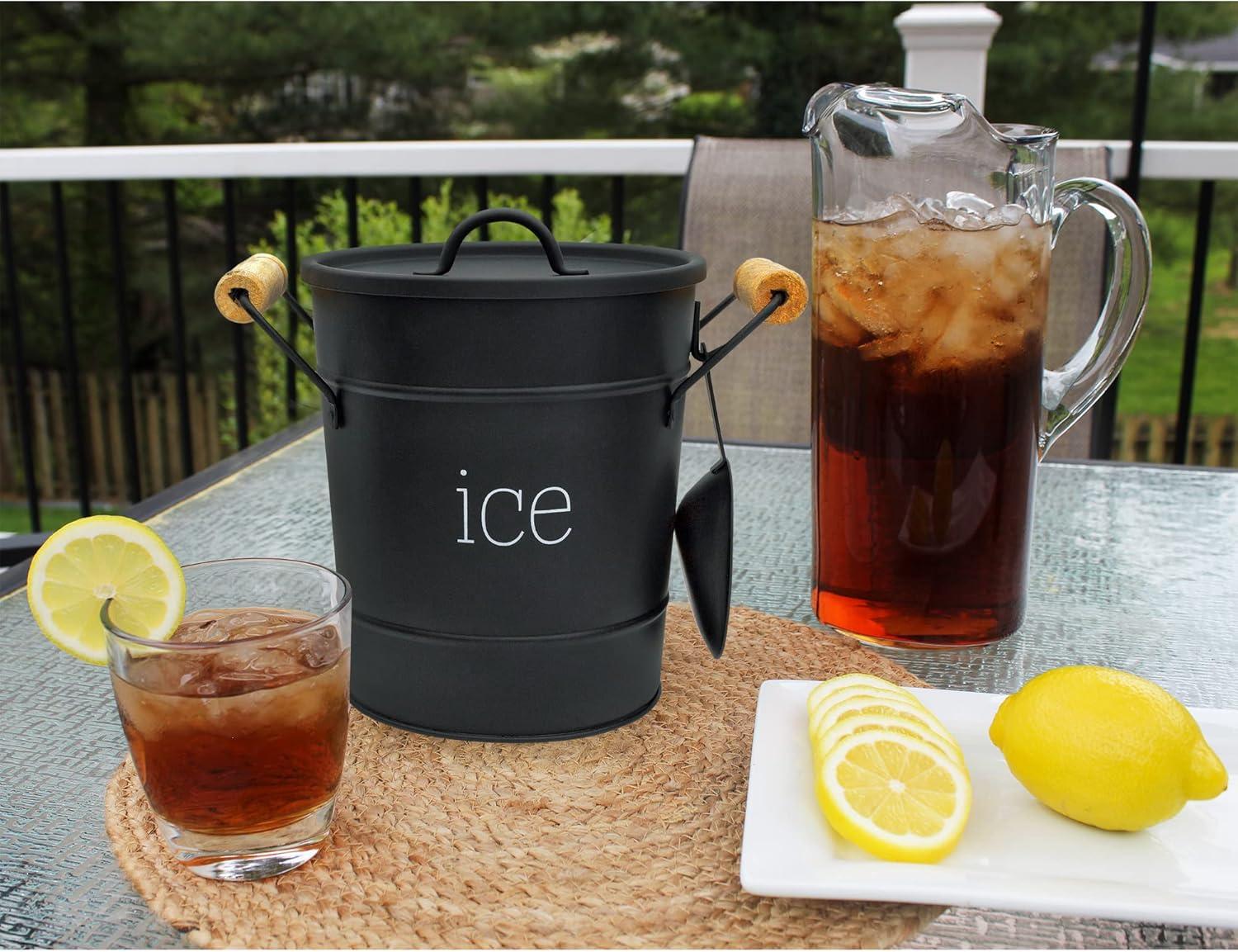 AuldHome Design Farmhouse Enamelware Ice Bucket; Retro Style Insulated Metal Ice Server