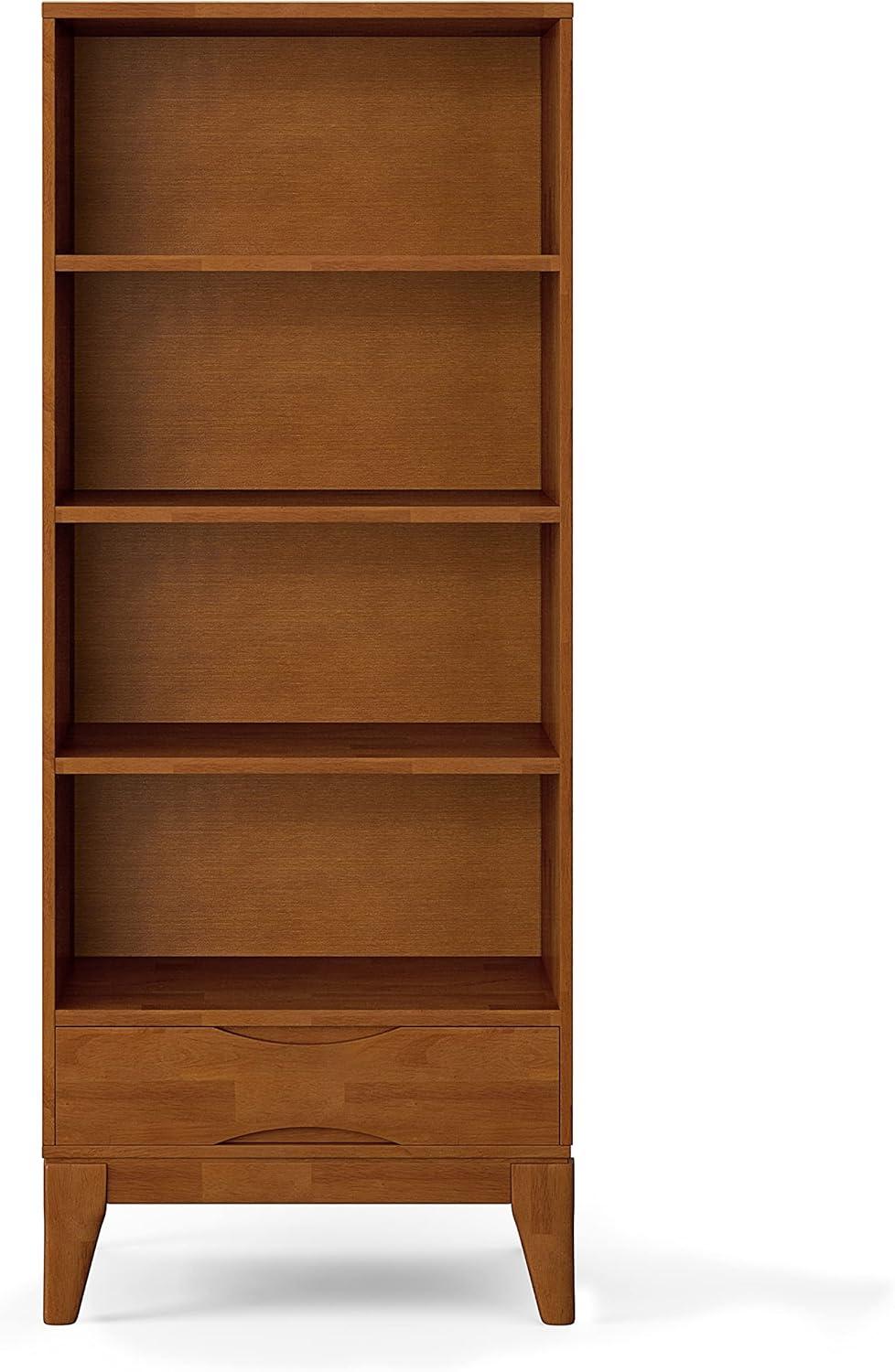 Simpli Home Harper Solid Hardood 60 " x 24 " Mid-Century Modern Bookcase with Storage in Teak Brown