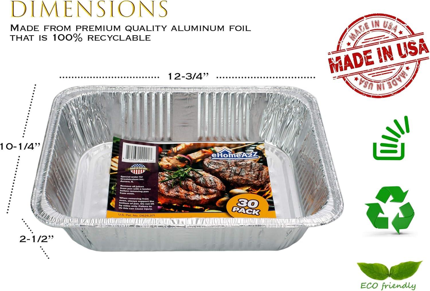 9x13 Aluminum Foil Pans (10 Pack), Disposable Half Size Deep Foil Pans, Cookware, Food Prepping, Large Pans for Baking, Reheating, Grilling