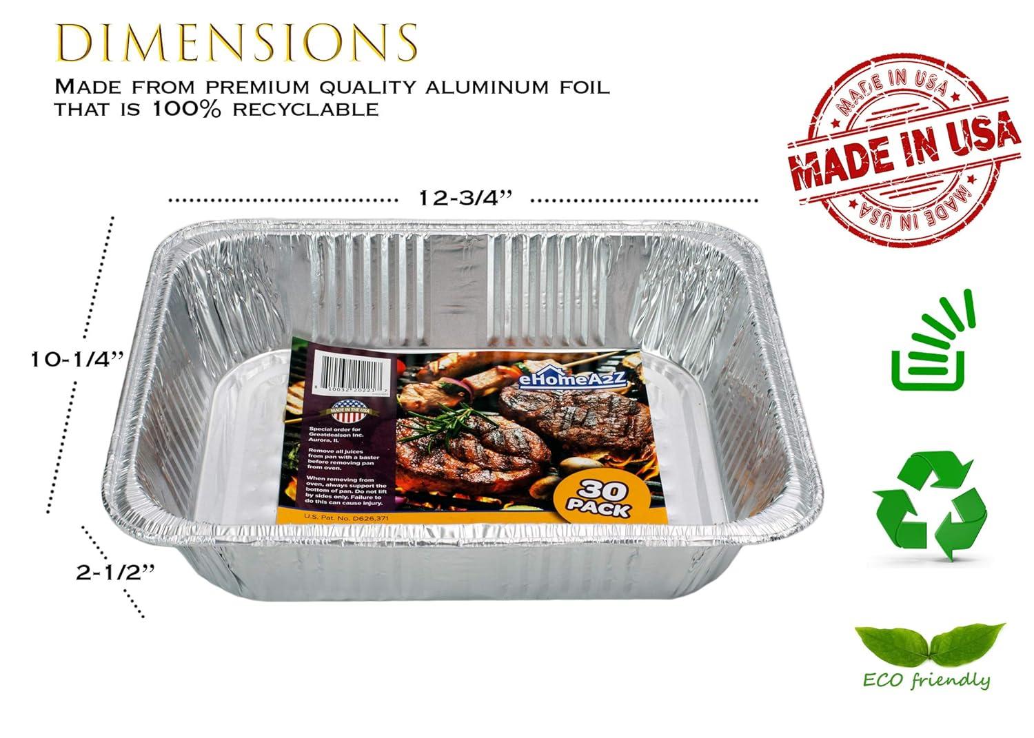 9x13 Aluminum Foil Pans (10 Pack), Disposable Half Size Deep Foil Pans, Cookware, Food Prepping, Large Pans for Baking, Reheating, Grilling