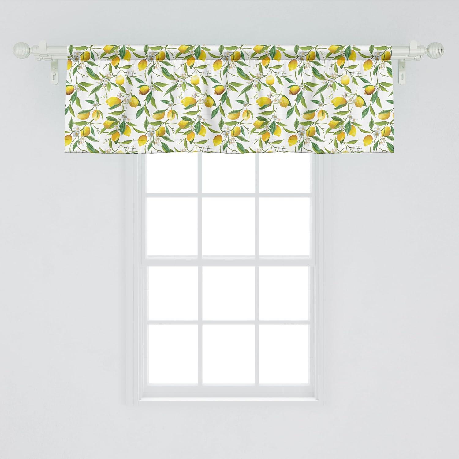 Fern Green Yellow White Lemon Pattern Rod Pocket Valance