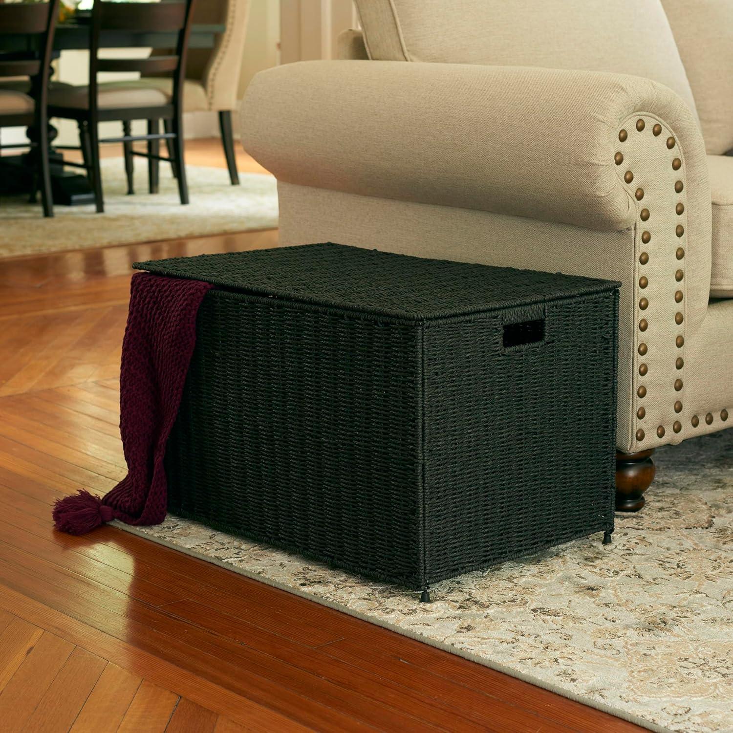 Large Black Woven Paper Rope Storage Chest