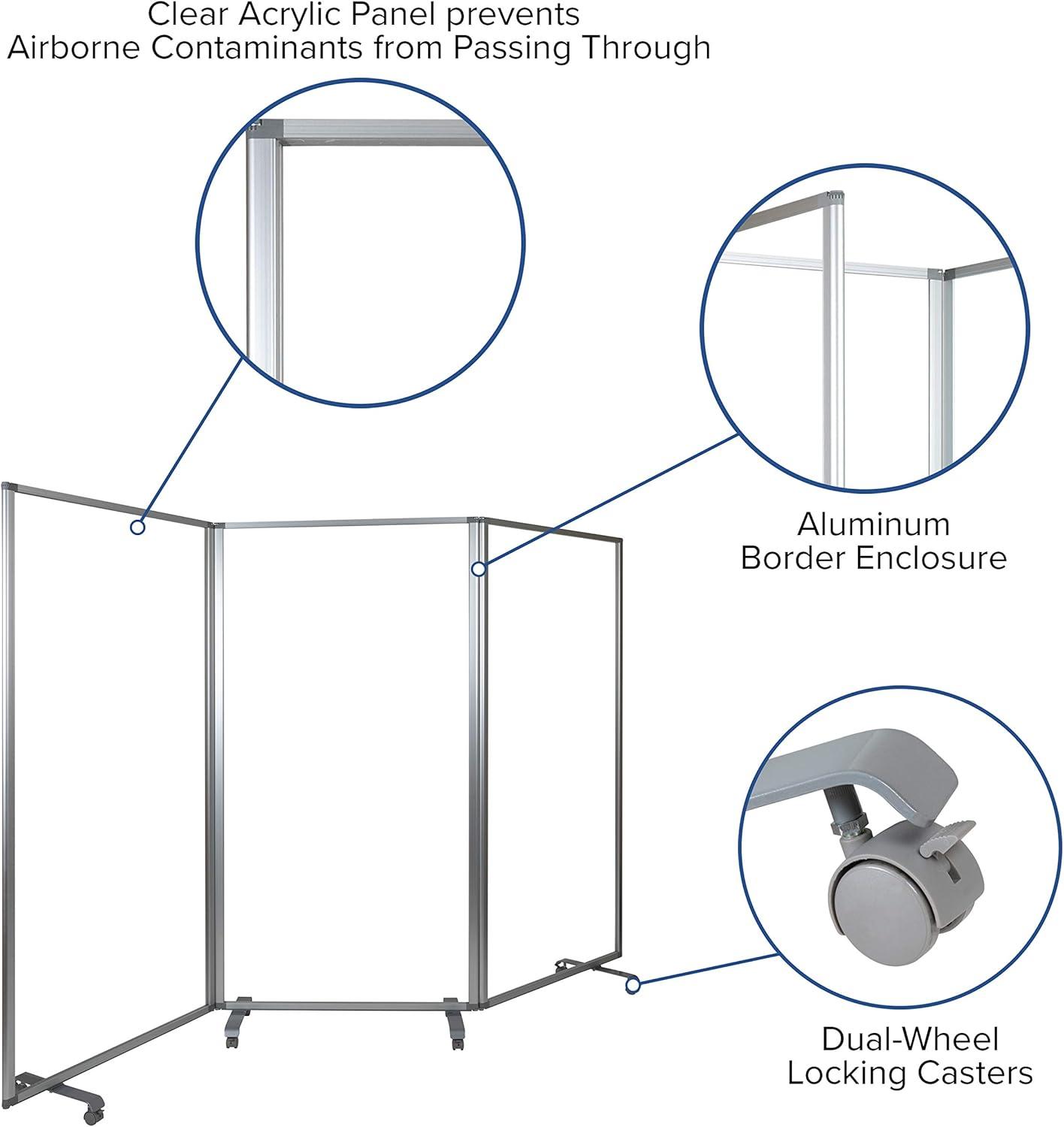 Clear Acrylic Mobile Room Divider with Lockable Casters