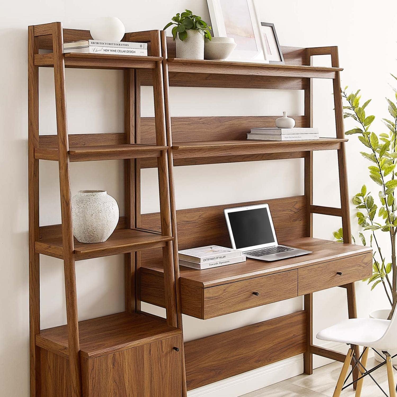 Modway Bixby 2-Piece Wood Office Desk and Bookshelf in Walnut