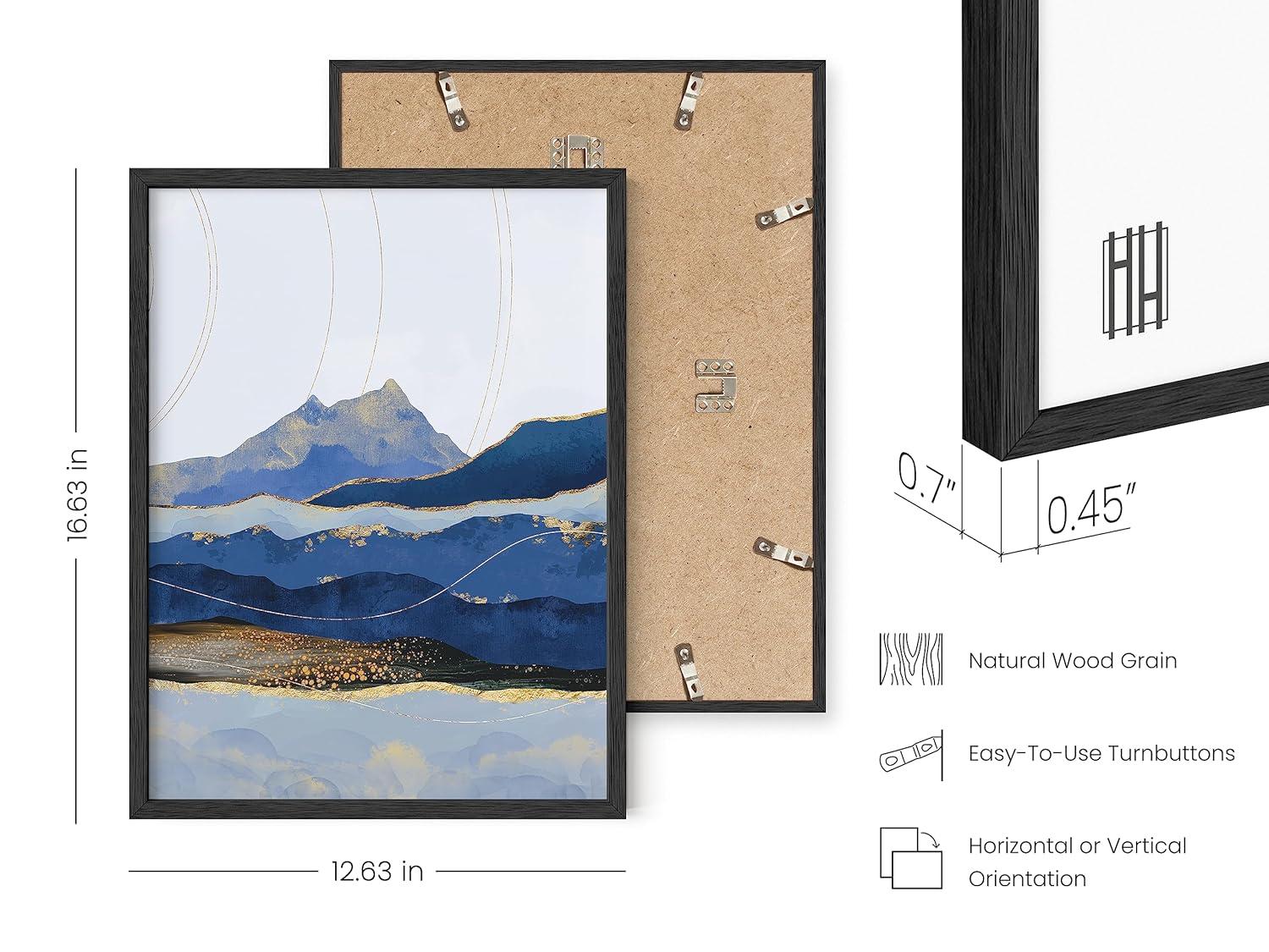 HAUS AND HUES Mountain Wall Art - Blue Wall Decor Nature Wall Art Set of 3, Modern Wall Decor, Landscape Wall Art, Abstract Art Wall Decor, Mountain Art Framed Wall Art Set (12x16, Black Framed)