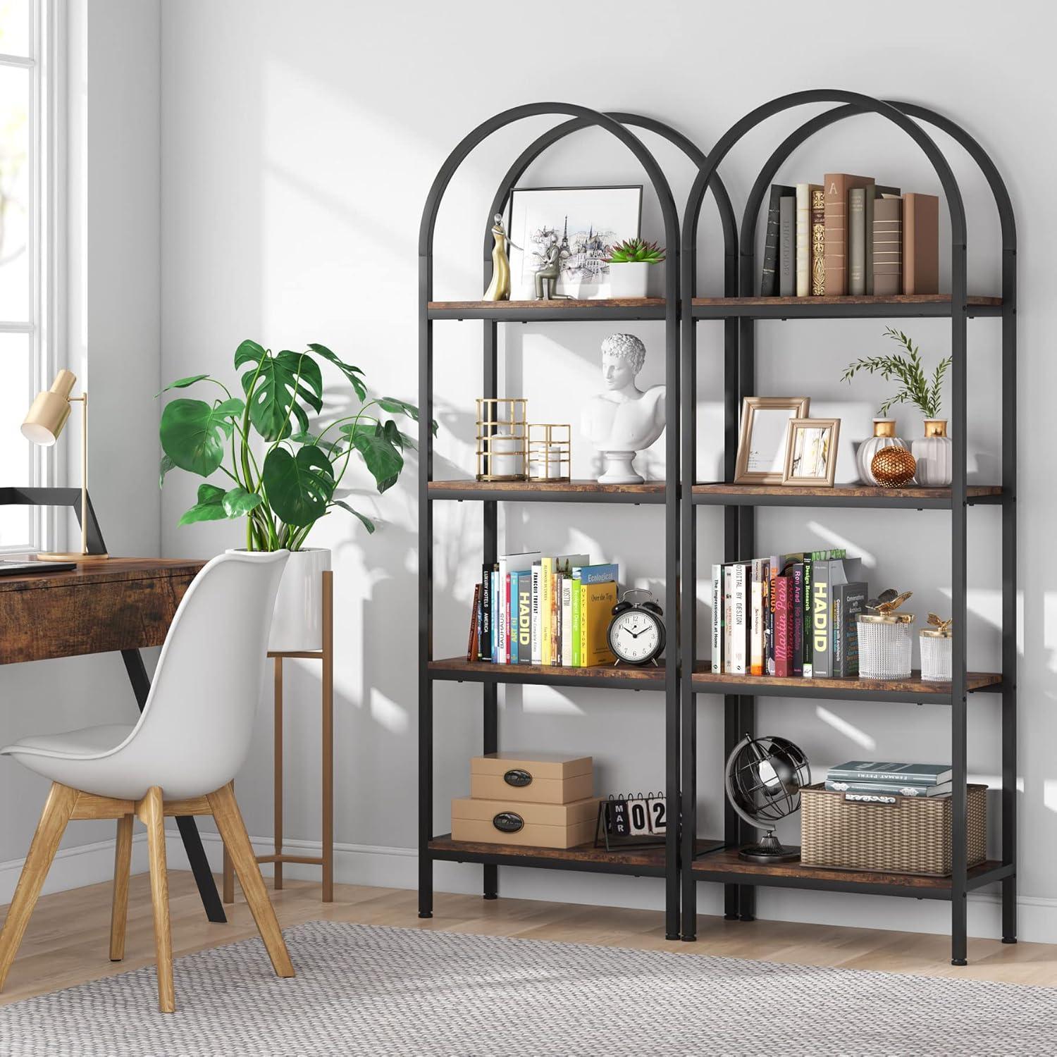 Tribesigns 4-Tier Open Bookshelf 70.8" Industrial Wood Bookcase Storage Shelves with Metal Frame Freestanding Display