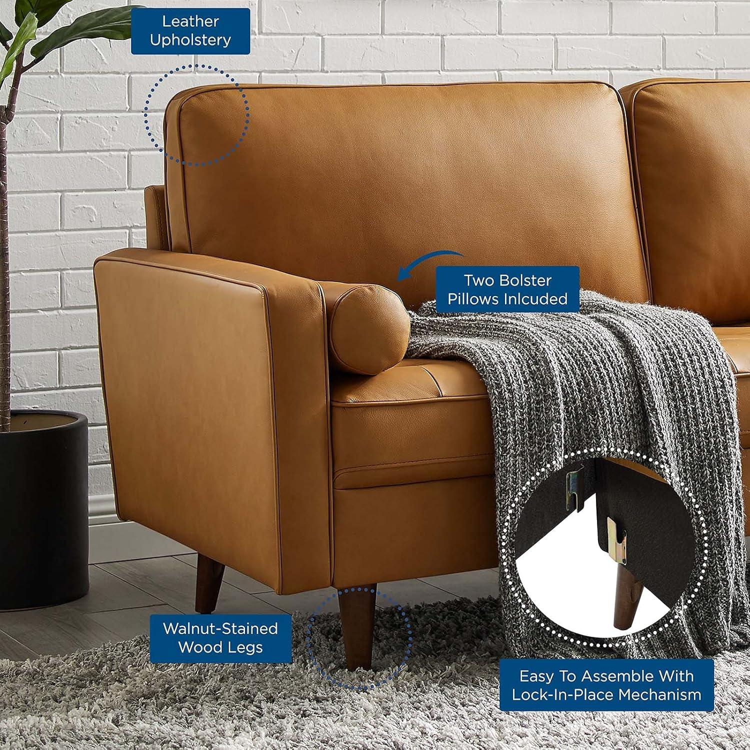 73" Valour Leather Sofa Tan - Modway