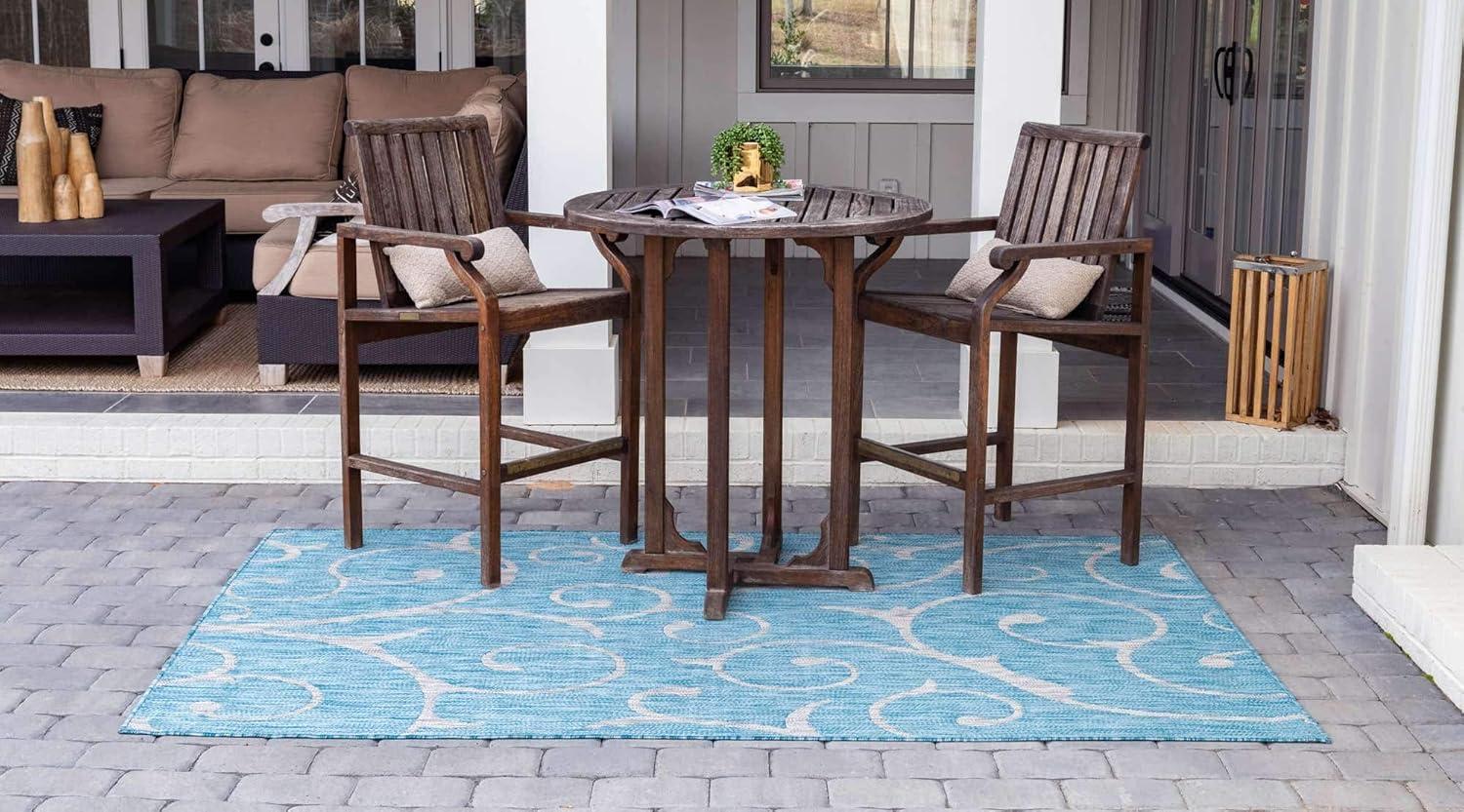 Light Aqua and Ivory Rectangular Outdoor Area Rug