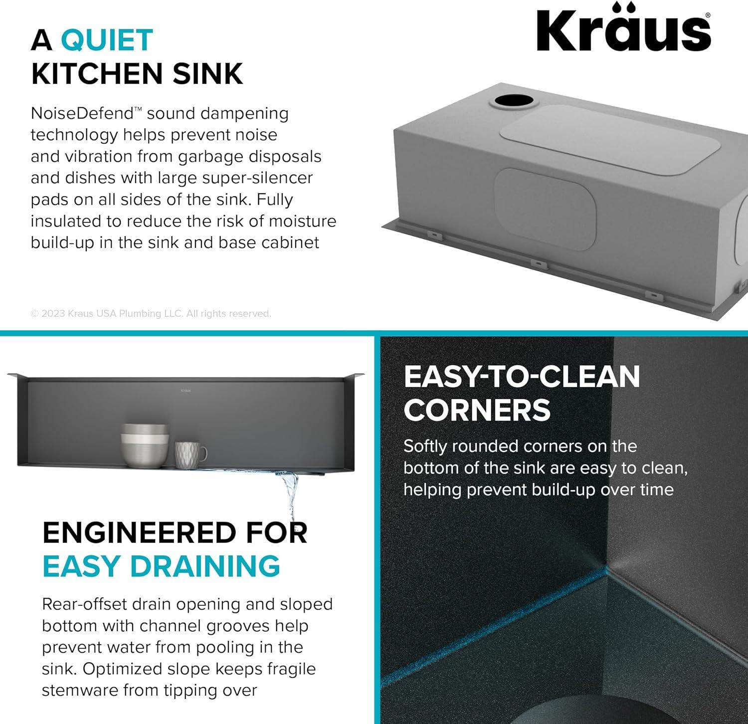 KRAUS Kore™ Workstation 33" L Top Mount Drop-In 16 Gauge Black Stainless Steel Single Bowl Kitchen Sink