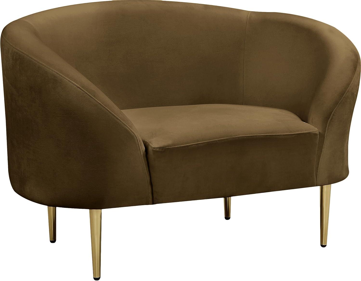 Elegant Brown Velvet Barrel Chair with Gold Metal Legs