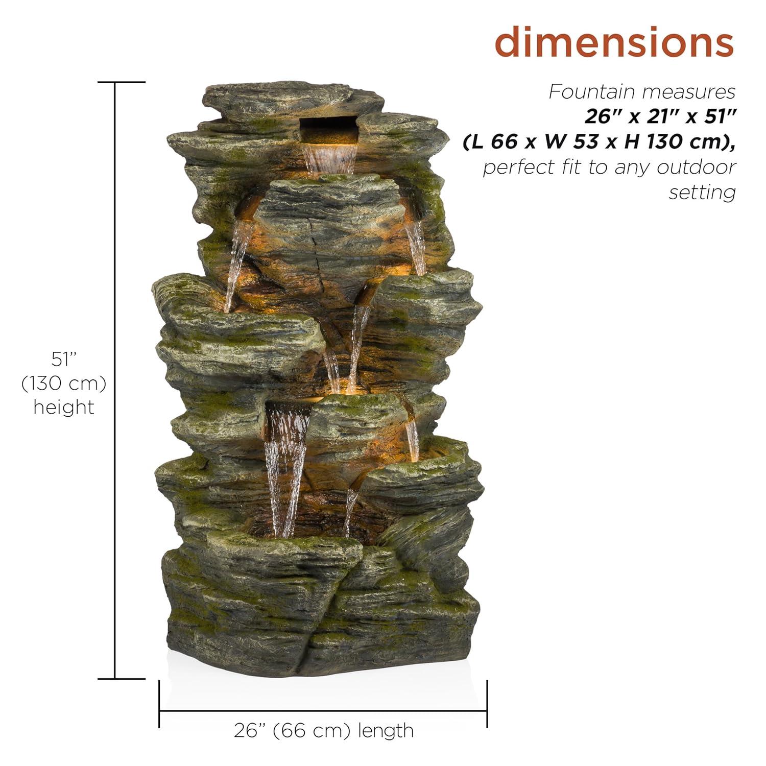 51" Resin Rock Cascading Fountain with LED Lights Gray - Alpine Corporation: Waterfall Feature, Birdbath