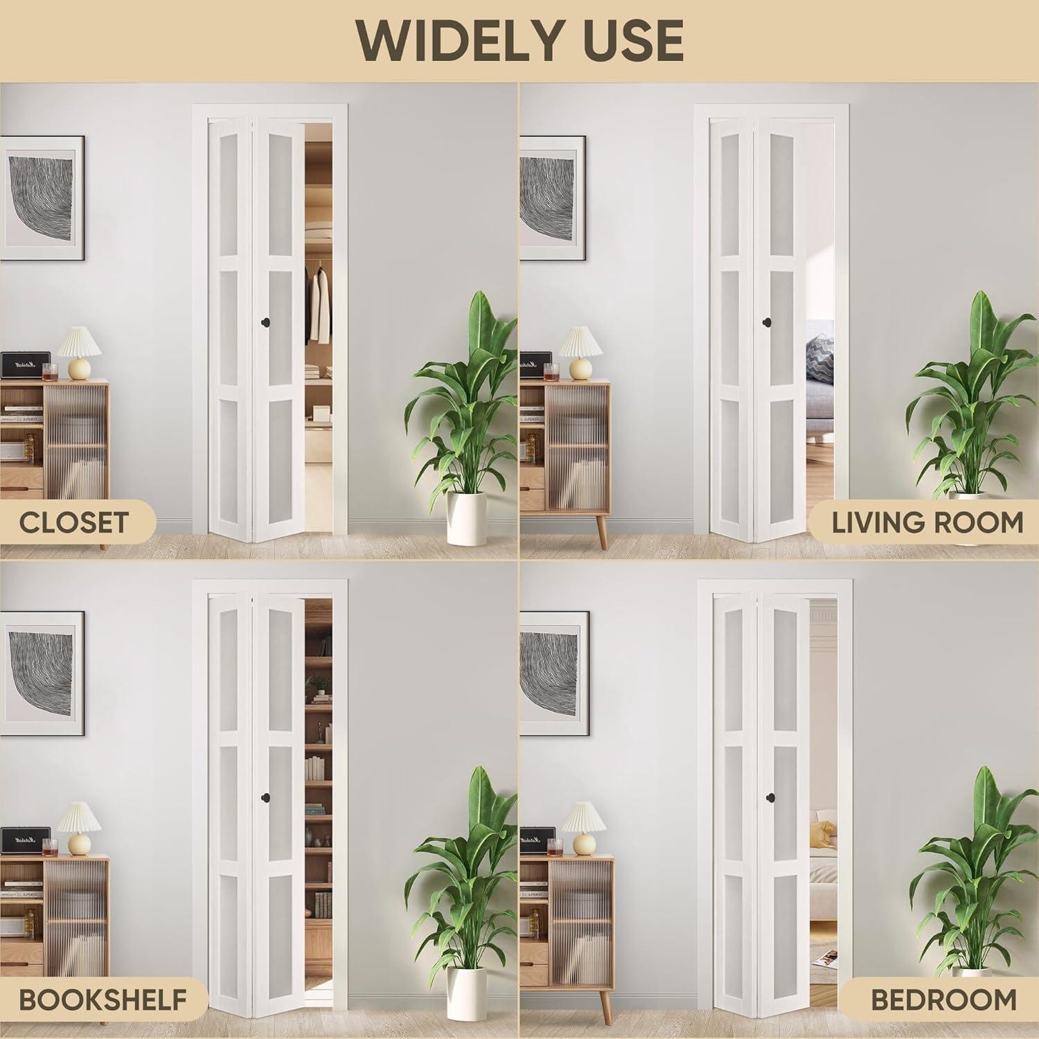Home Worthy 3 Frosted  Lite Glass Bi-Fold Door With Installation Hardware Kit  And Handle