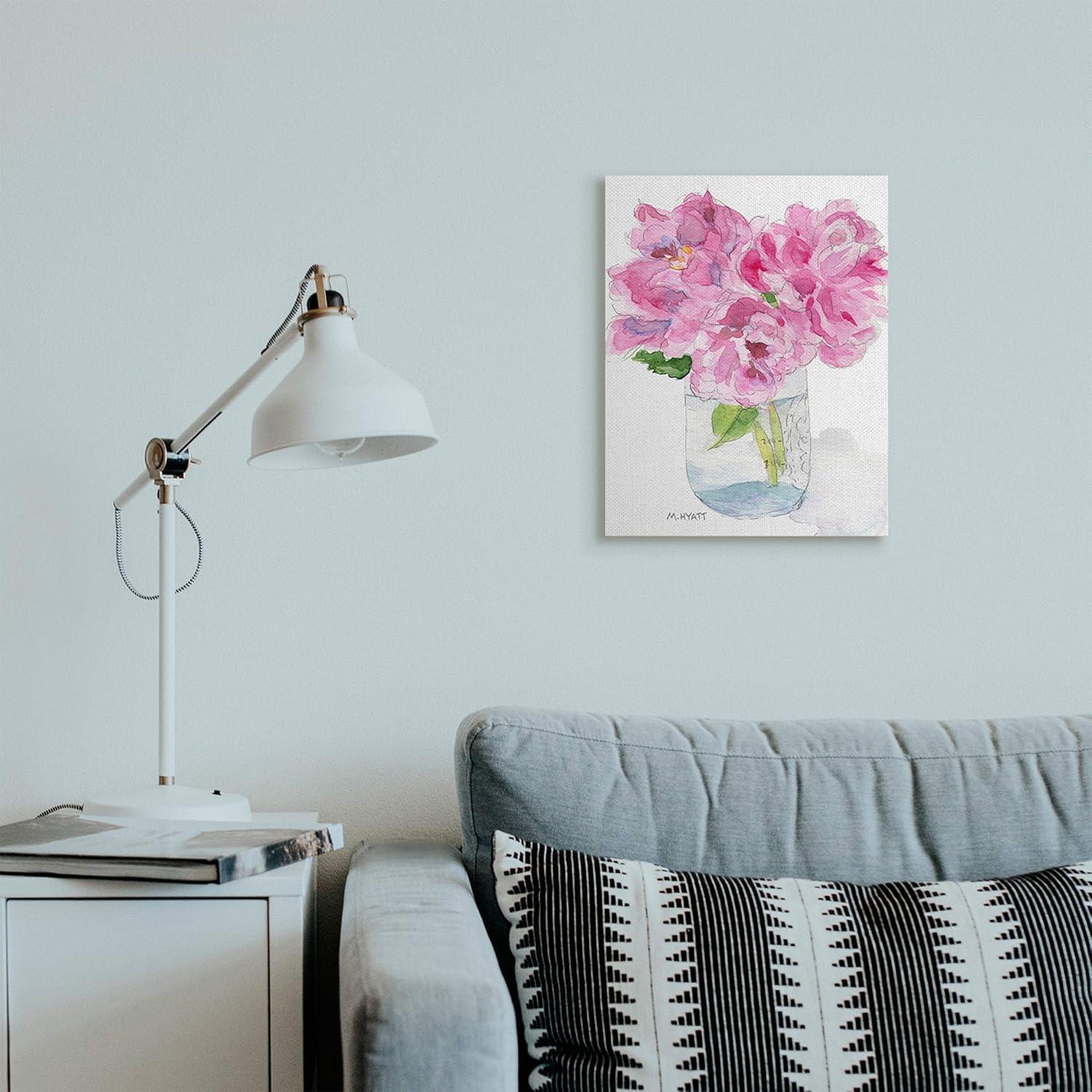 Pink Peonies in Canning Jar Canvas Wall Art