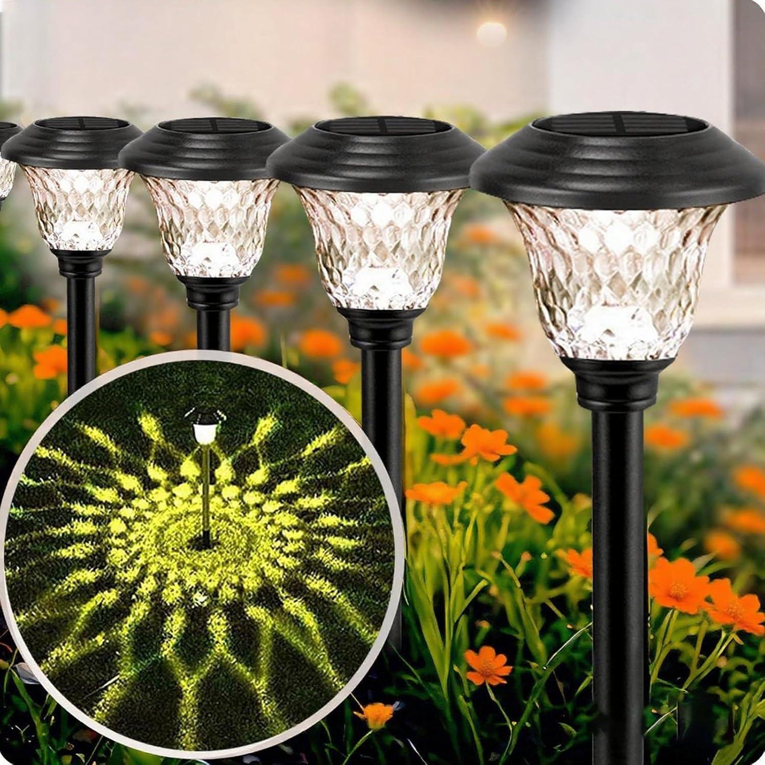 Beau Jardin 8 Pack Solar Pathway Lights Outdoor Solar Powered Lights Waterproof Glass High Lumen for Garden Landscape Path Yard Walkway Patio Driveway Outside Colored Color Changing White Black