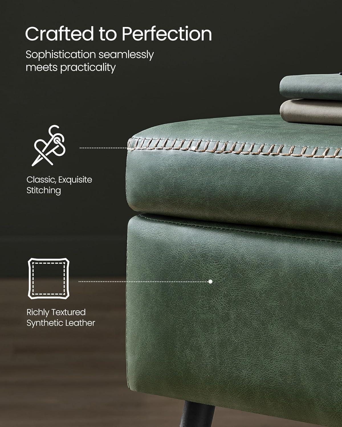 VASAGLE EKHO Collection - Storage Ottoman Bench Leather Entryway Bedroom Bench 15 Gallons for Bedroom Living Room Loads 660 lb Forest Green