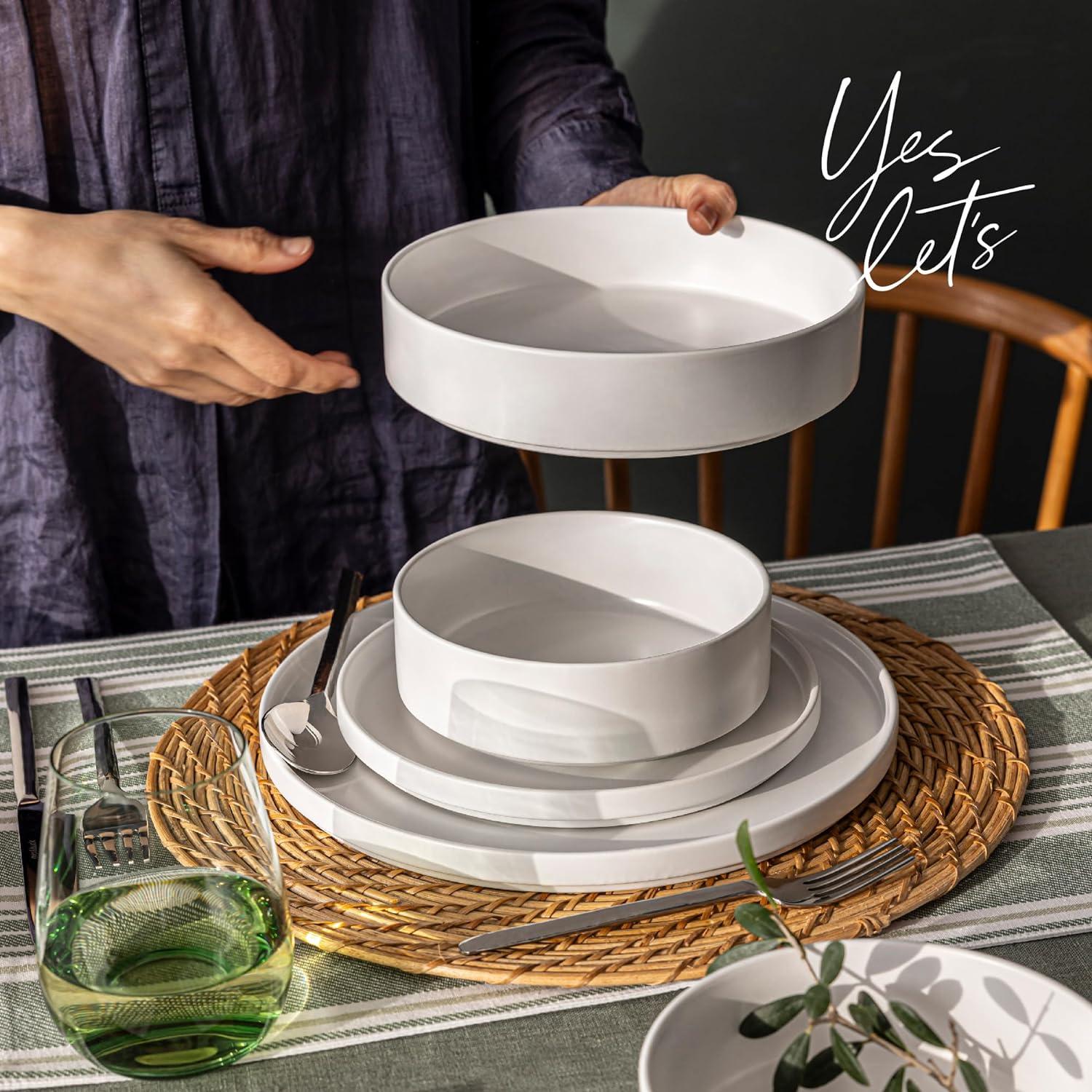 over&back Stackable 16-Piece Semi Hand-Finished Stoneware Dinnerware Set