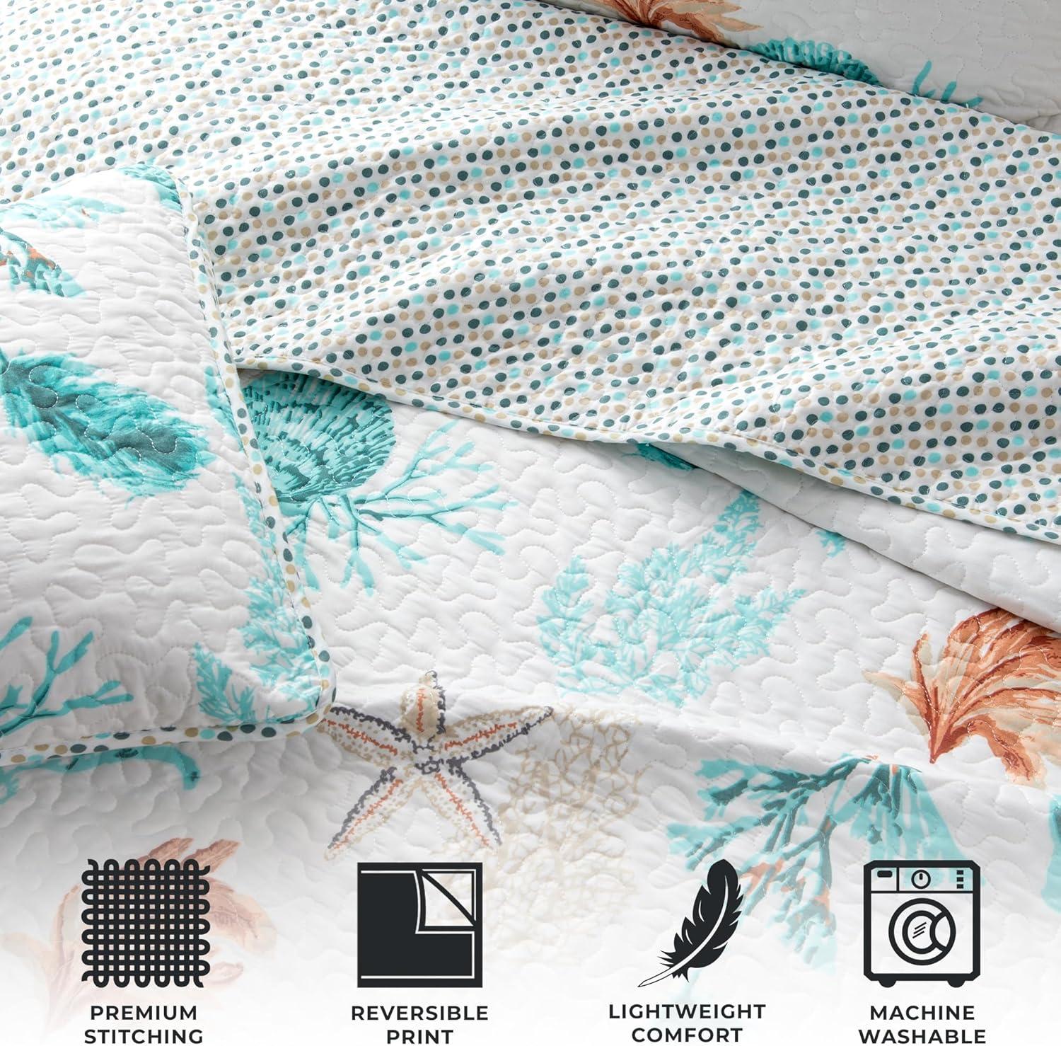 Stripes & Seashells Microfiber Reversible Quilt Set With Shams