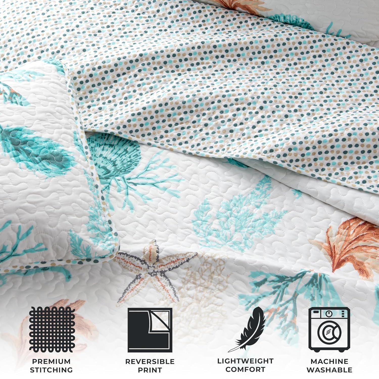 FreshFolds Bright Watercolor Coral Print Quilt Set with Shams