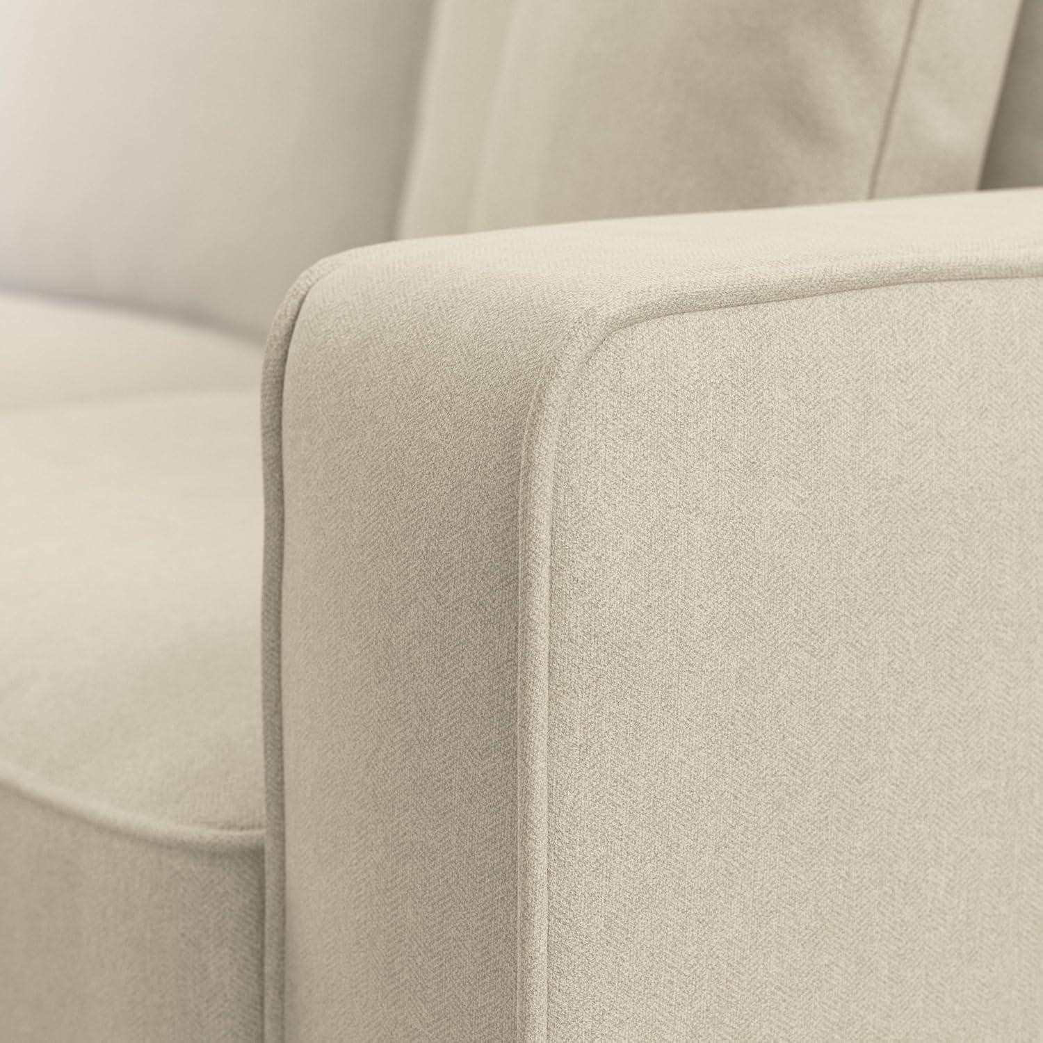 Stockton 87W L Shaped Sectional Couch in Cream Herringbone Fabric