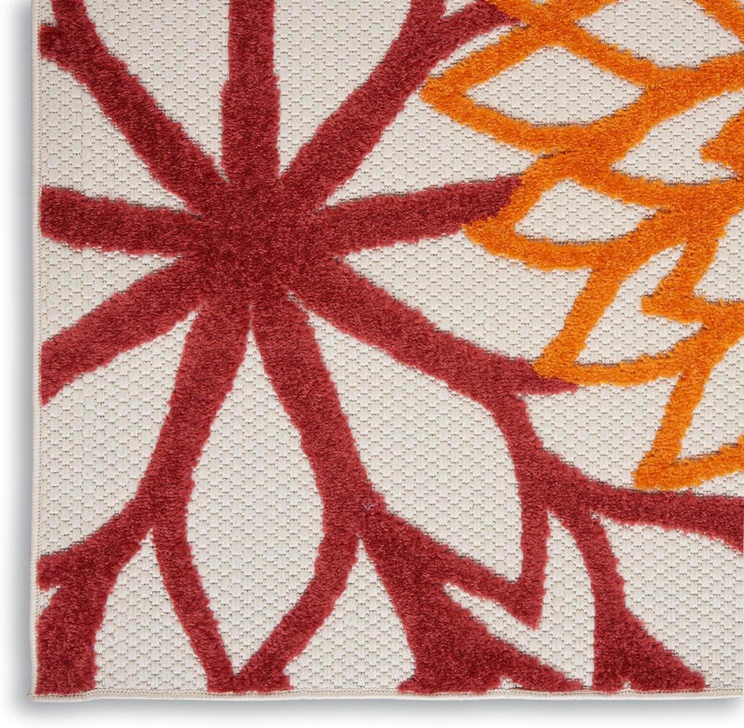 Nourison Aloha Floral Bloom Flatweave High-Low Indoor Outdoor Runner Rug Red Multi Colored 2' x 6'