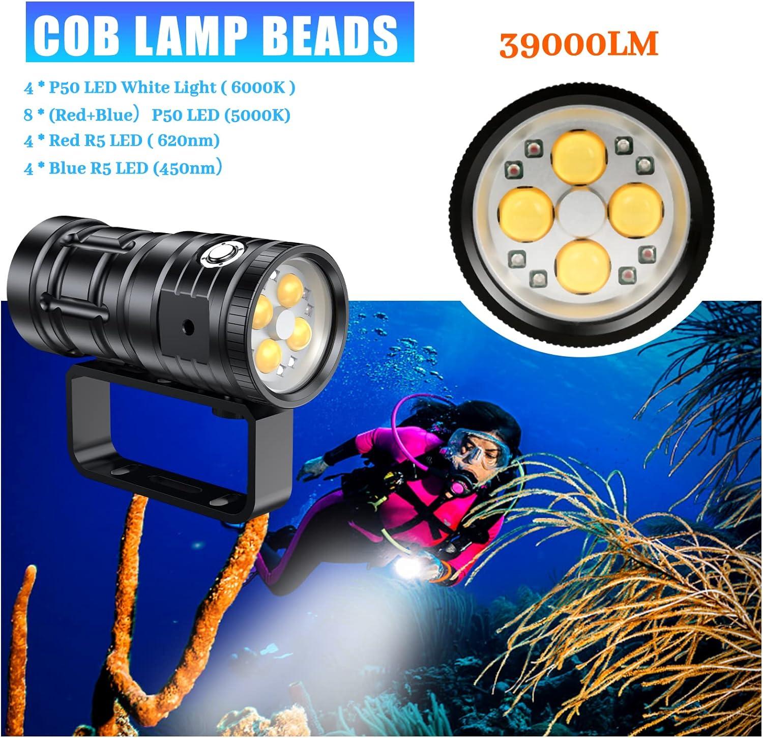 Black Aluminum 100M Waterproof LED Diving Flashlight with Type-C Charging