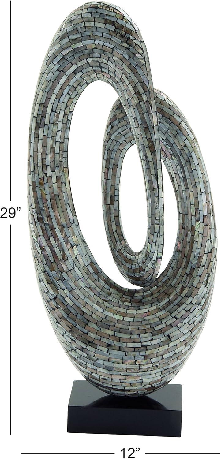 12" x 29" Gray Mother of Pearl Swirl Abstract Sculpture with Black Base, by DecMode