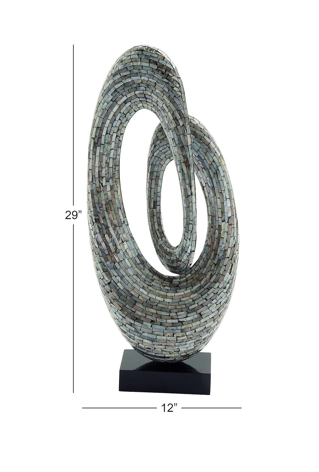 12" x 29" Gray Mother of Pearl Swirl Abstract Sculpture with Black Base, by DecMode