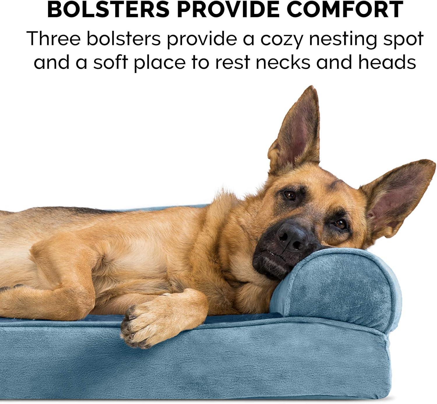 FurHaven Pet Products Faux Fur & Velvet Orthopedic Sofa Pet Bed for Dogs & Cats - Harbor Blue, Medium
