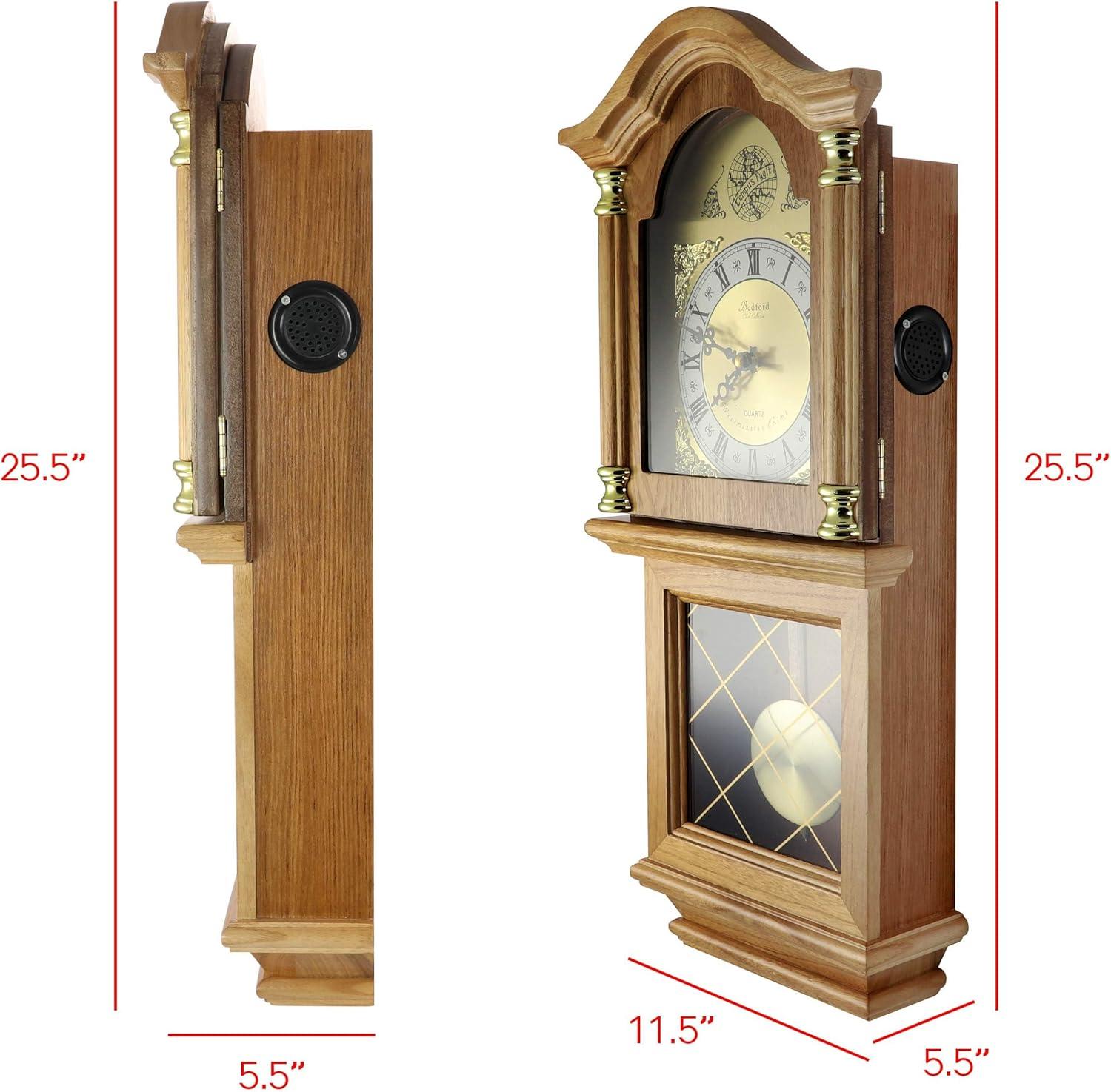 Bedford Clock Collection Classic Golden Oak Chiming Wall Clock With Swinging Pendulum