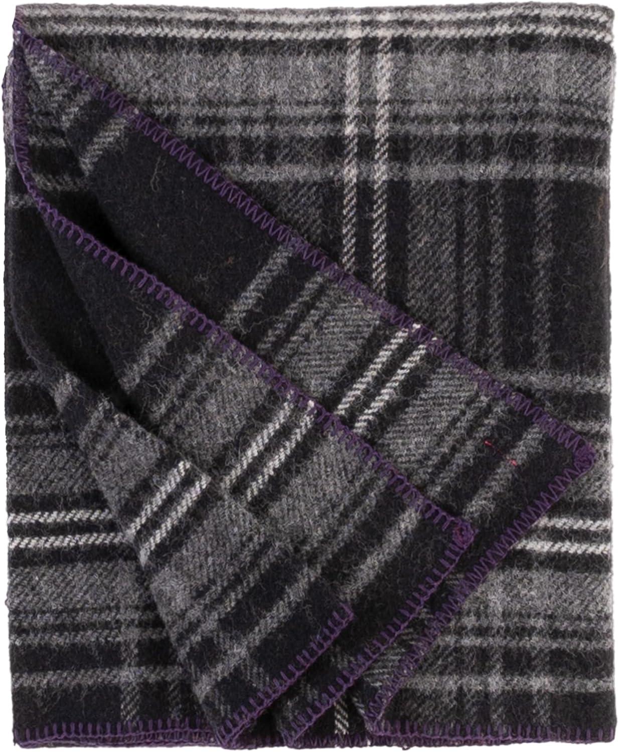 Extra-Large Black and Gray Wool Tartan Throw Blanket